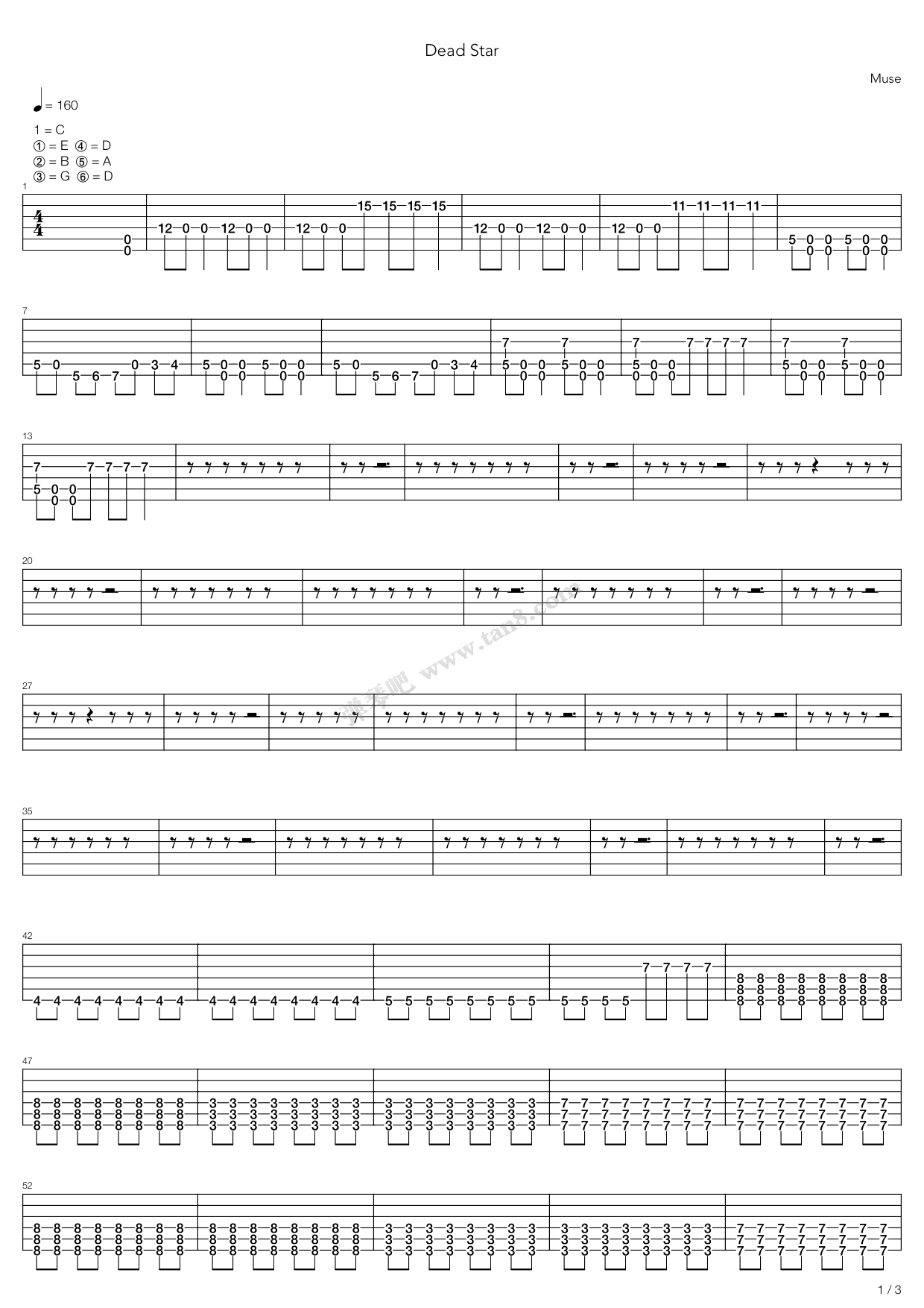 《Dead Star》吉他谱-C大调音乐网