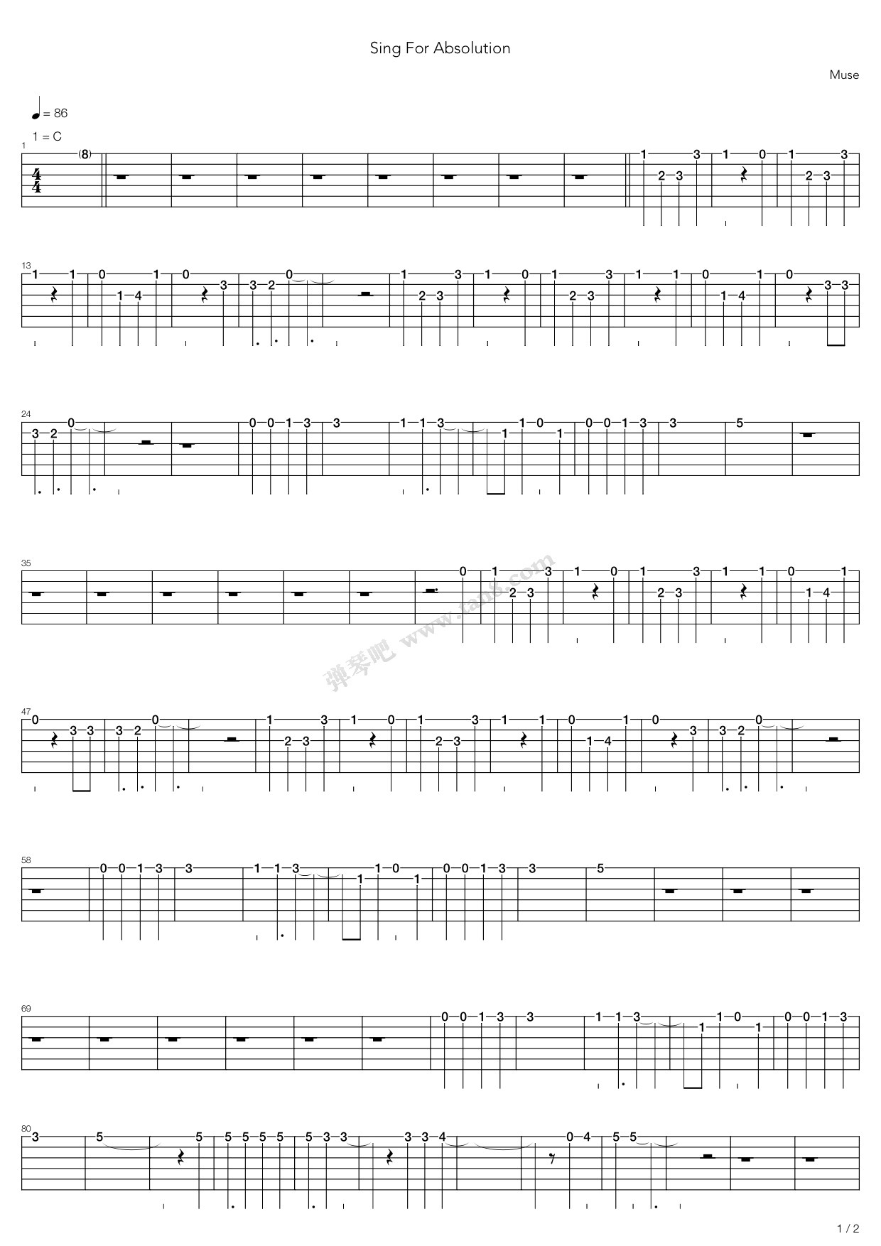 《Sing For Absolution》吉他谱-C大调音乐网