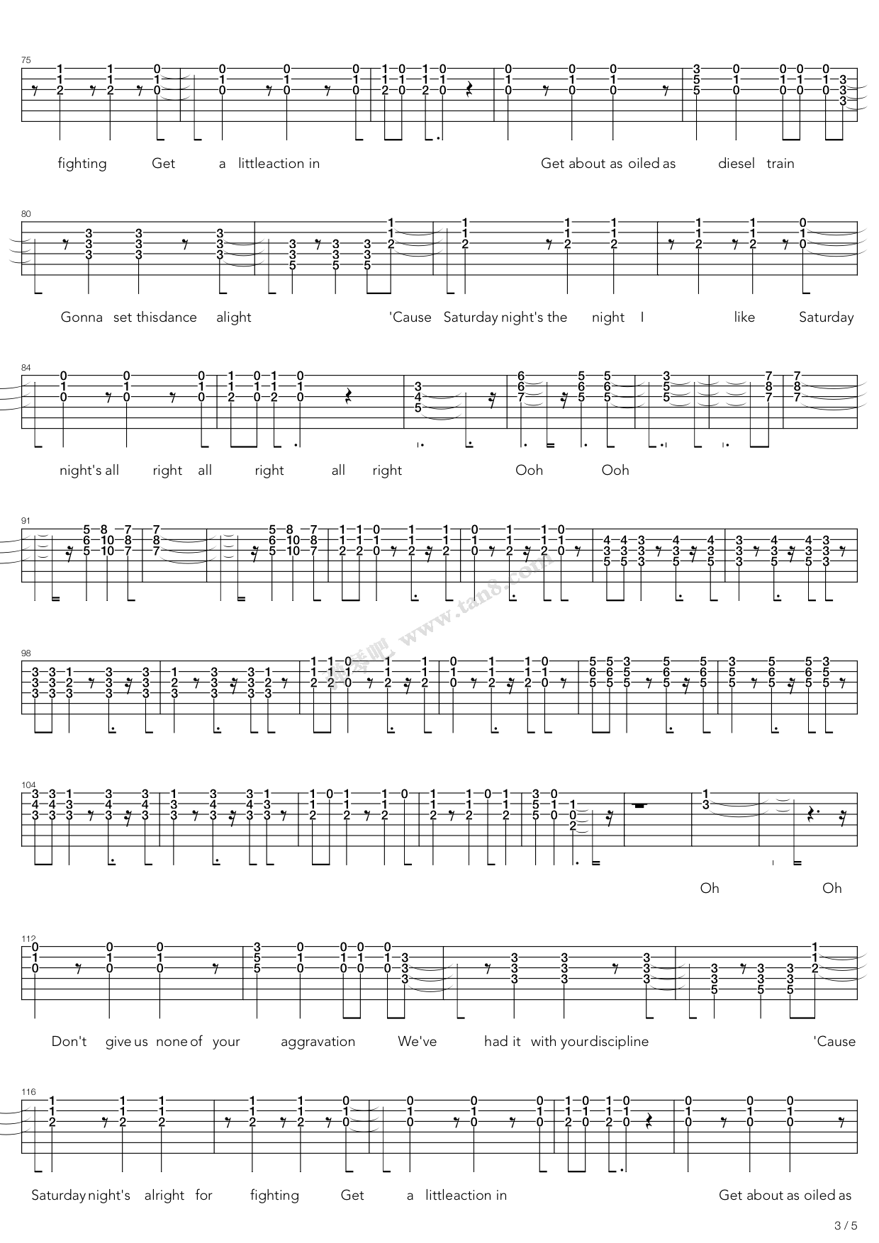 《Saturday Nights Alright For Fighting》吉他谱-C大调音乐网
