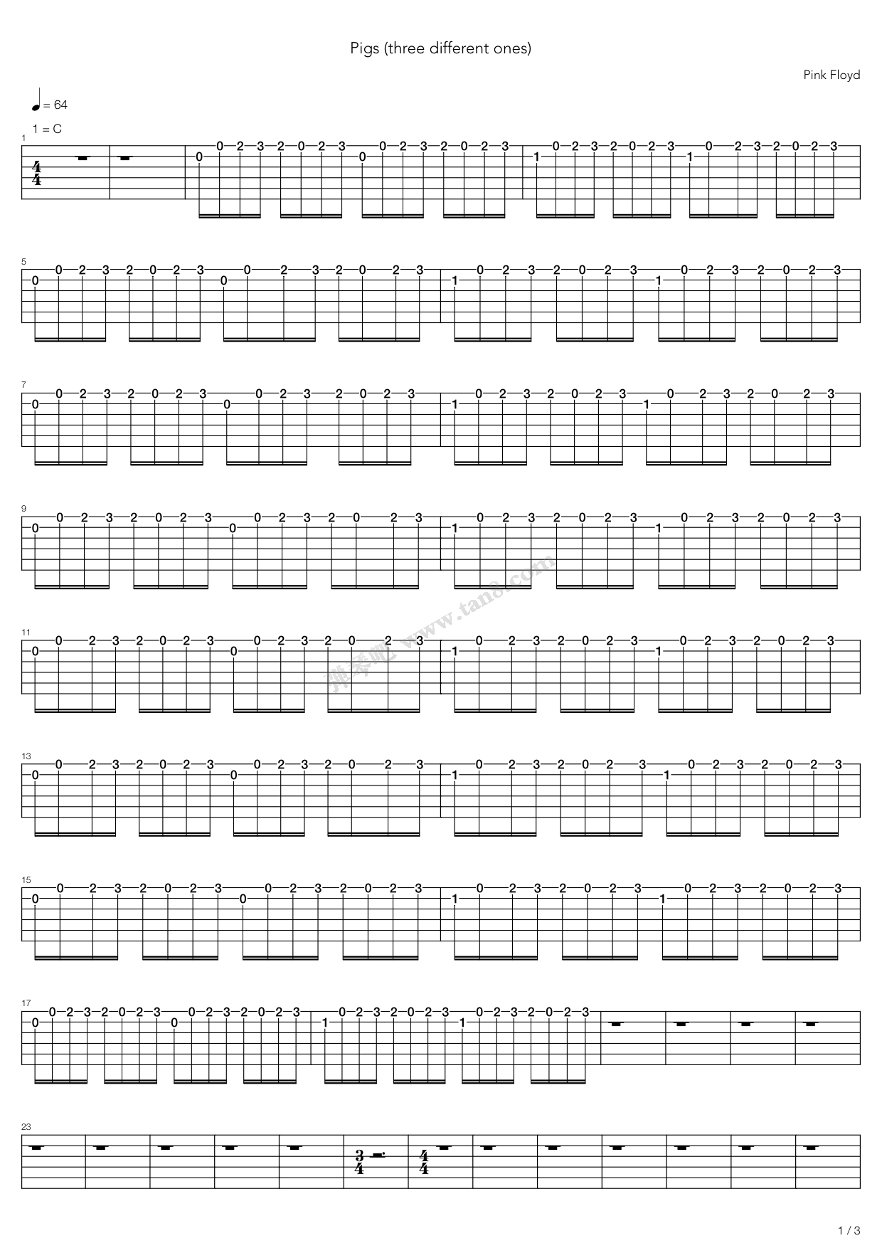 《Pigs Three Different Ones》吉他谱-C大调音乐网