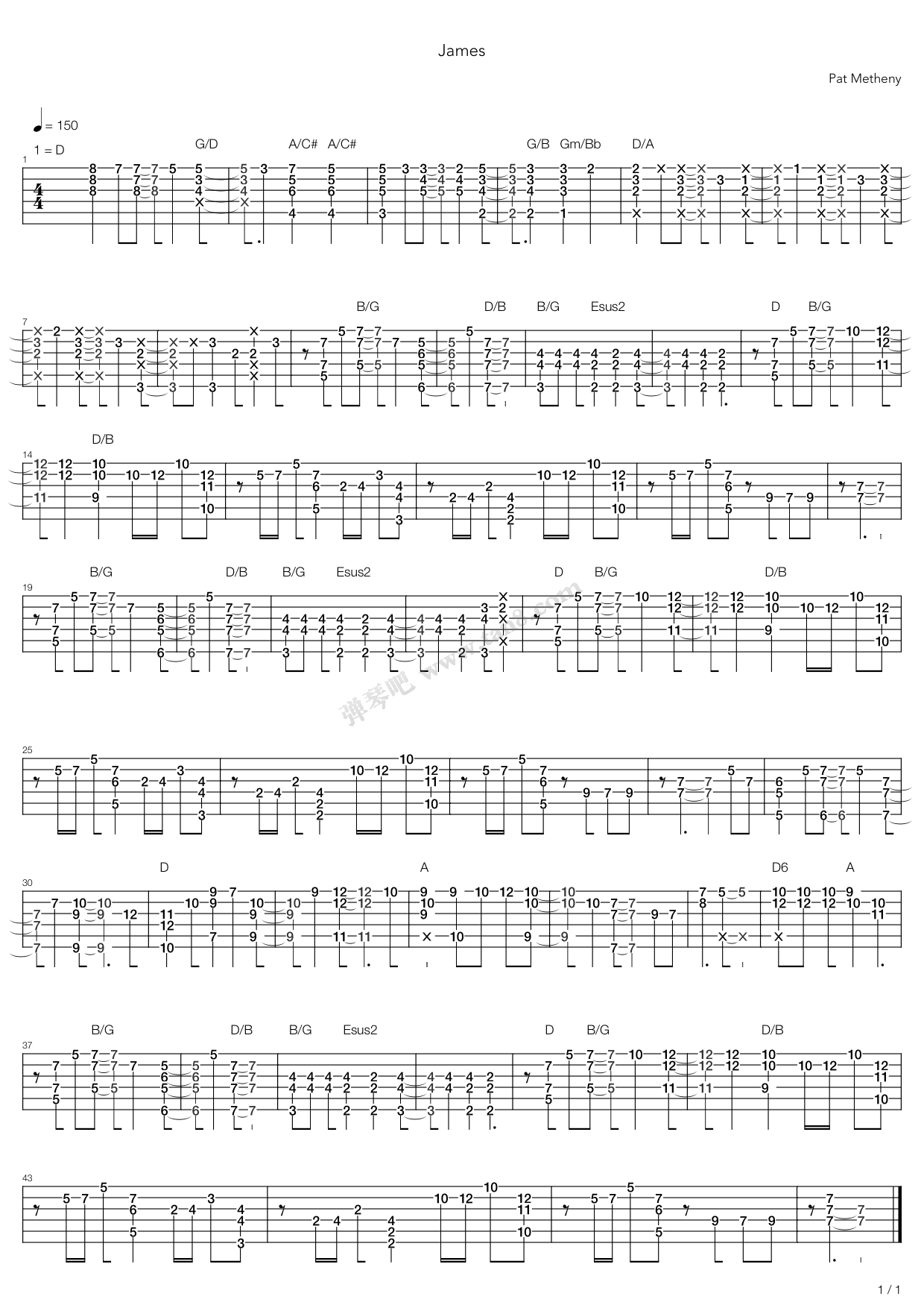 《James》吉他谱-C大调音乐网