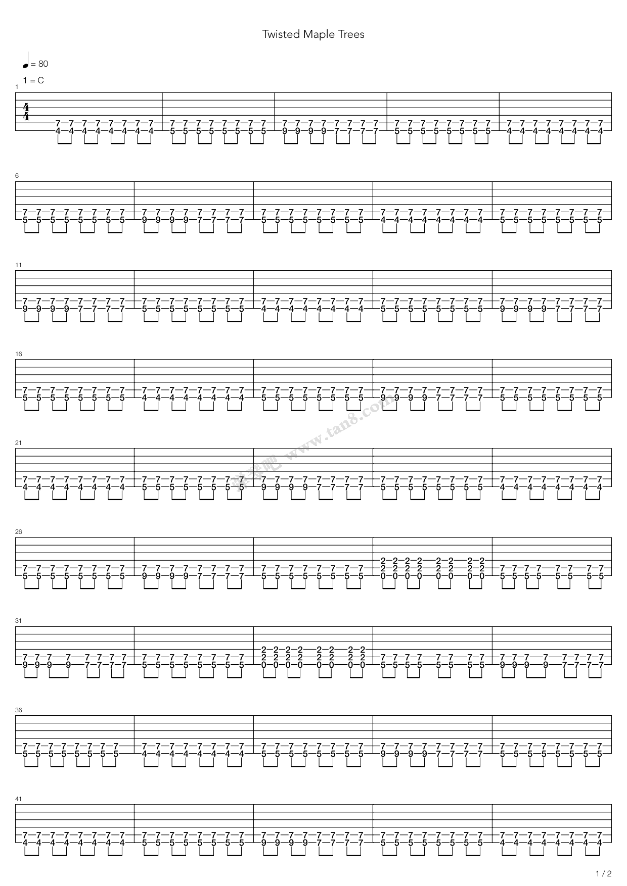 《Twisted Maple Trees》吉他谱-C大调音乐网