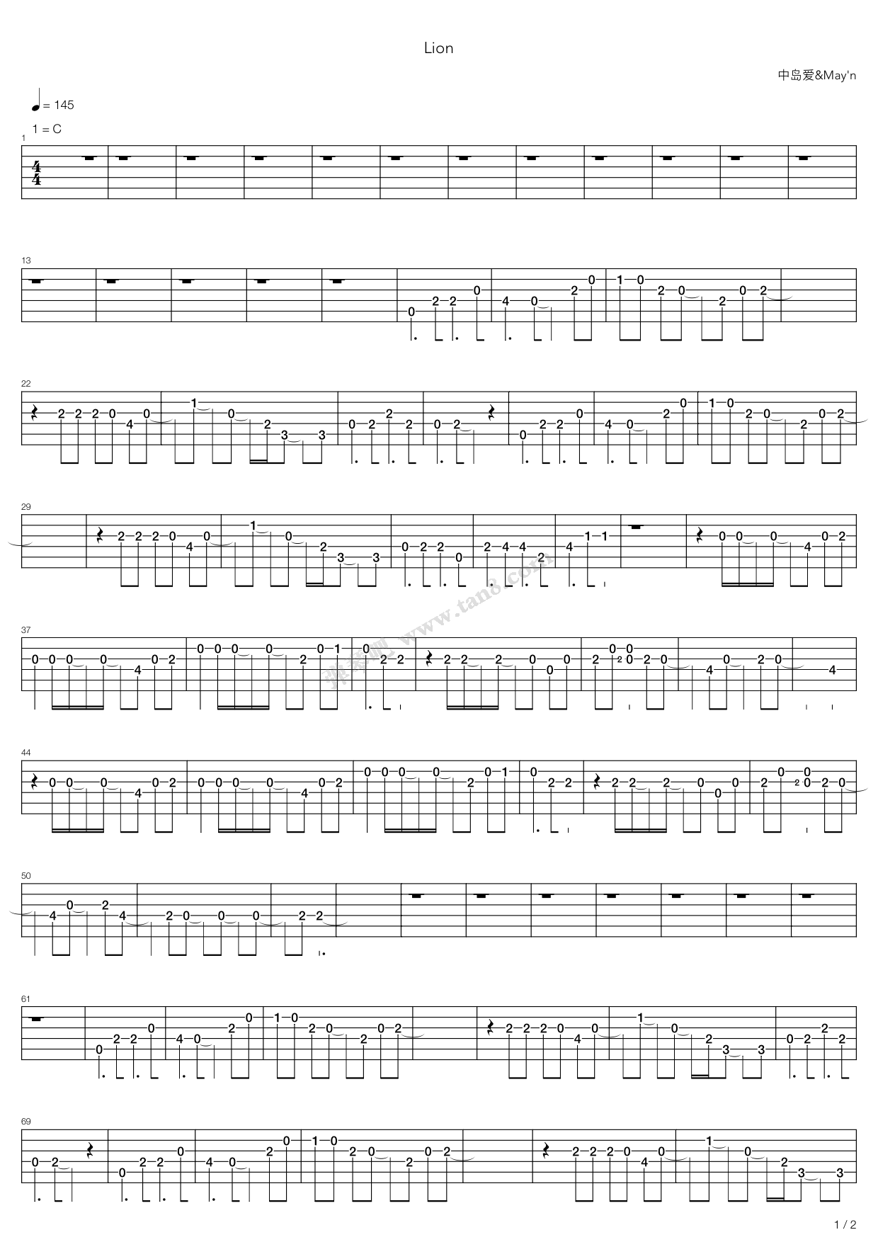 《ライオン》吉他谱-C大调音乐网