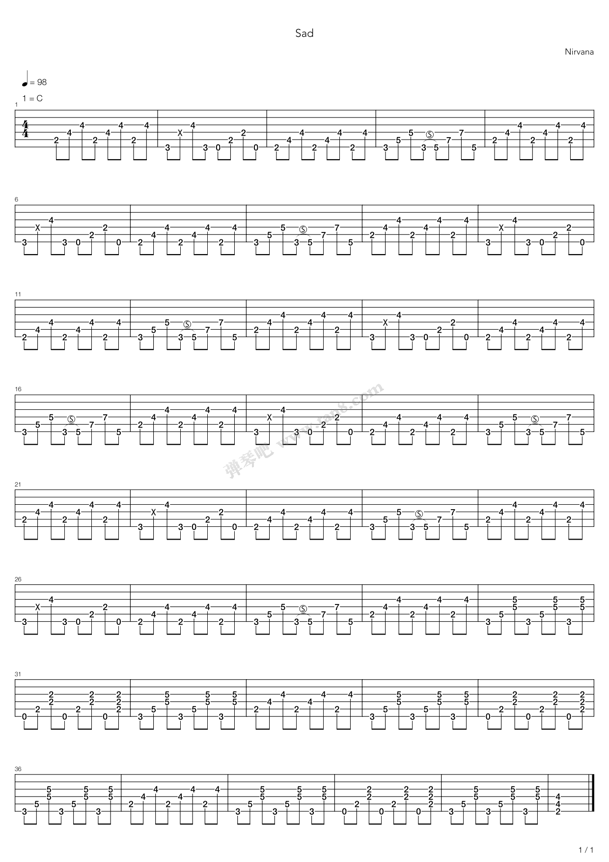 《Sad》吉他谱-C大调音乐网