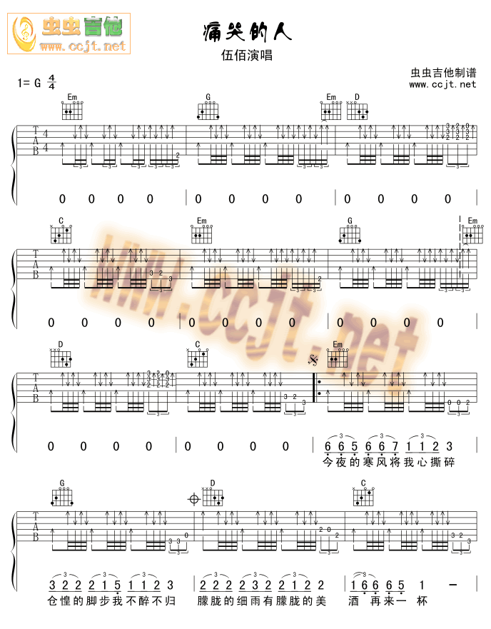 痛哭的人(完整单吉他版)-C大调音乐网