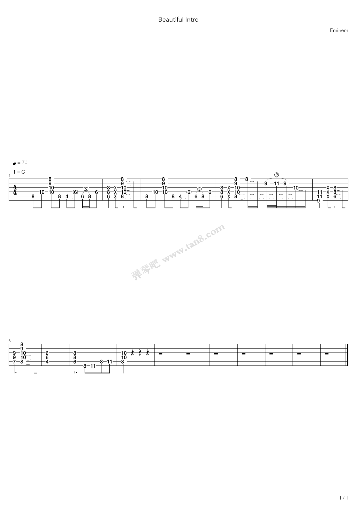 《Beautiful》吉他谱-C大调音乐网