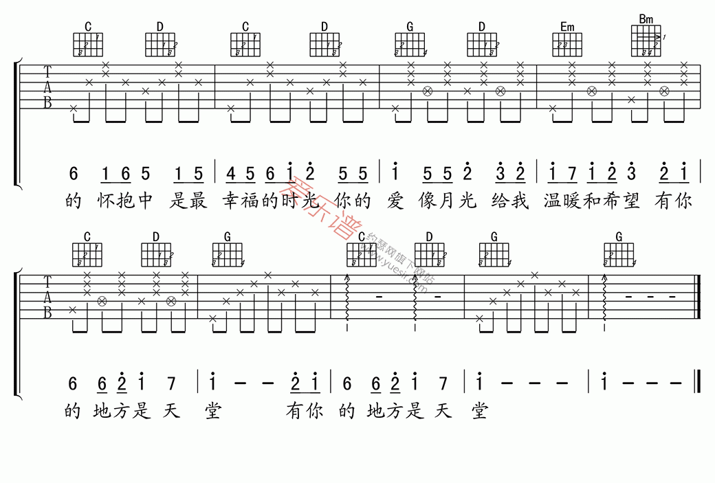 《王羚柔 《有你的地方就是天堂》》吉他谱-C大调音乐网