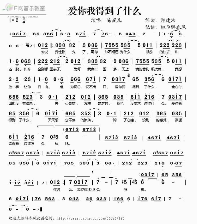 《爱你我得到了什么——陈娟儿（简谱）》吉他谱-C大调音乐网