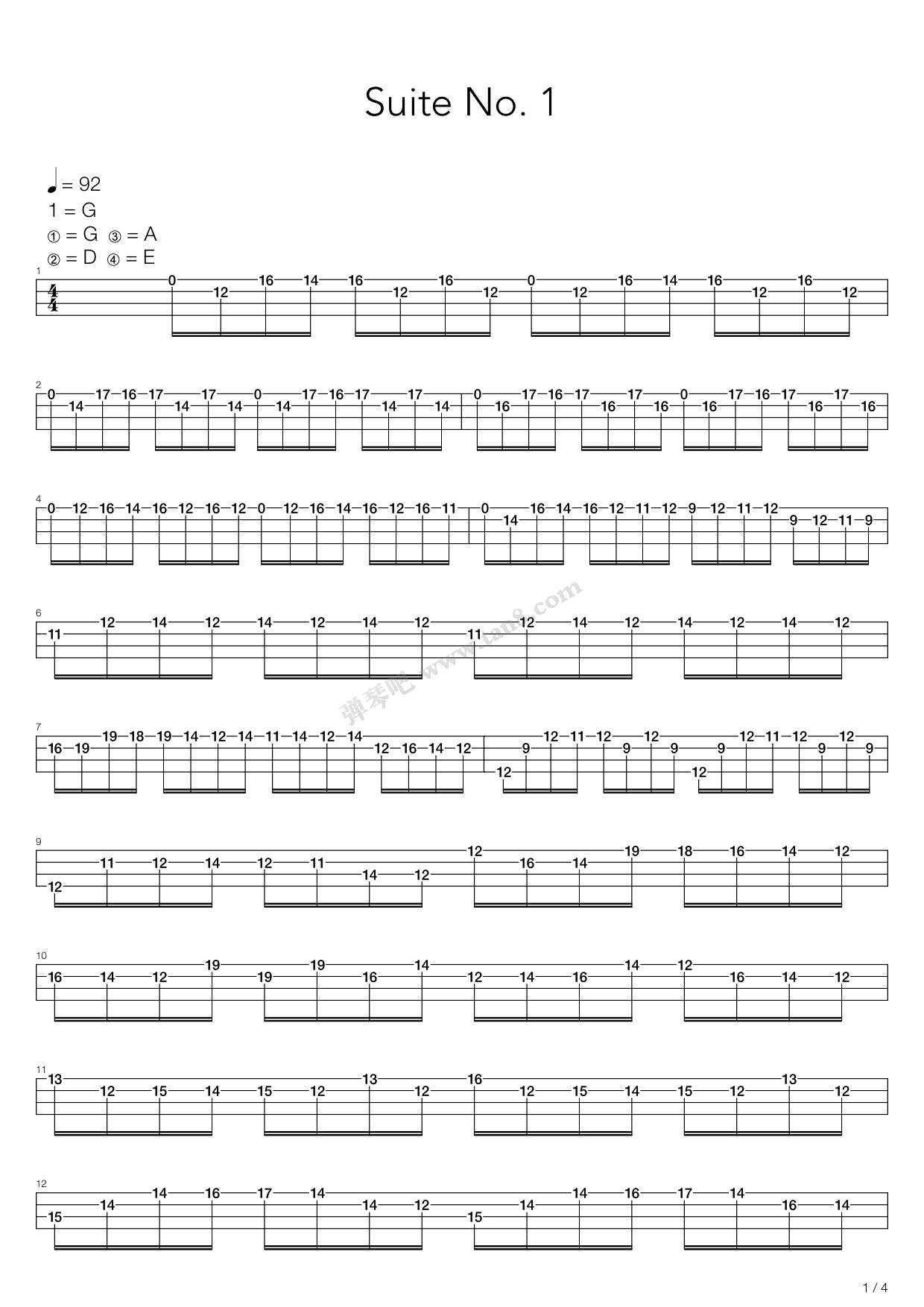 《Suite No 1 In G Major - Prelude》吉他谱-C大调音乐网