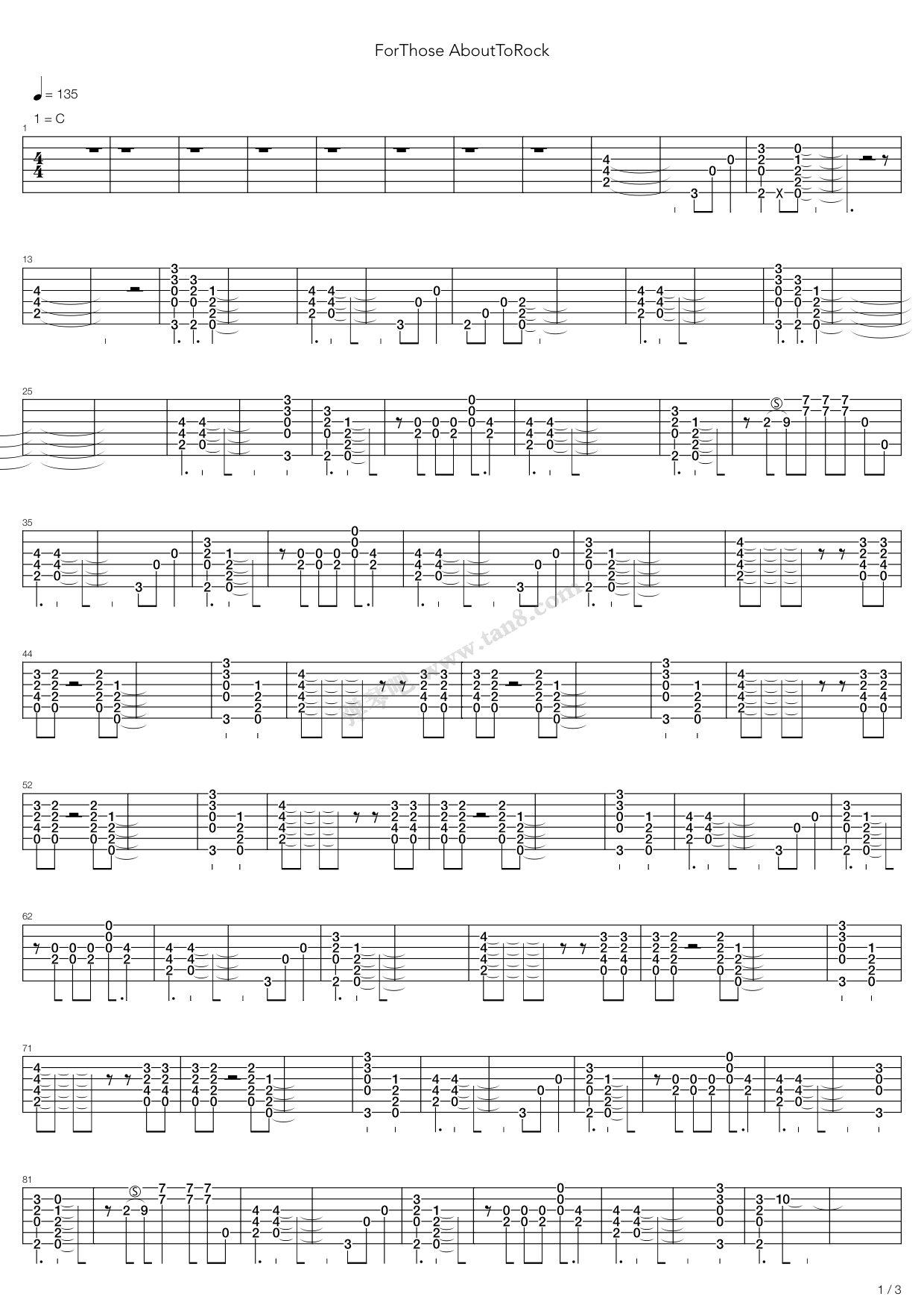 《For Those About To Rock》吉他谱-C大调音乐网