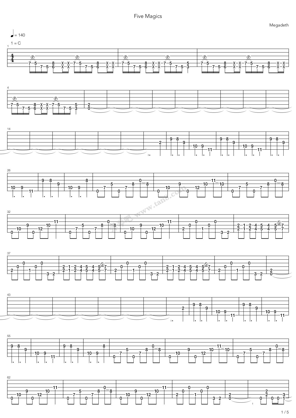 《Five Magics》吉他谱-C大调音乐网