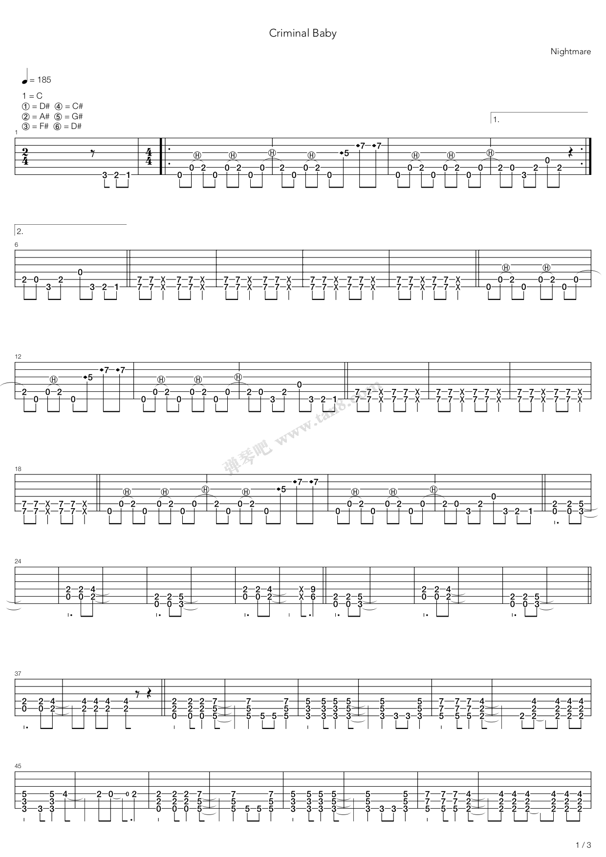《Criminal Baby》吉他谱-C大调音乐网