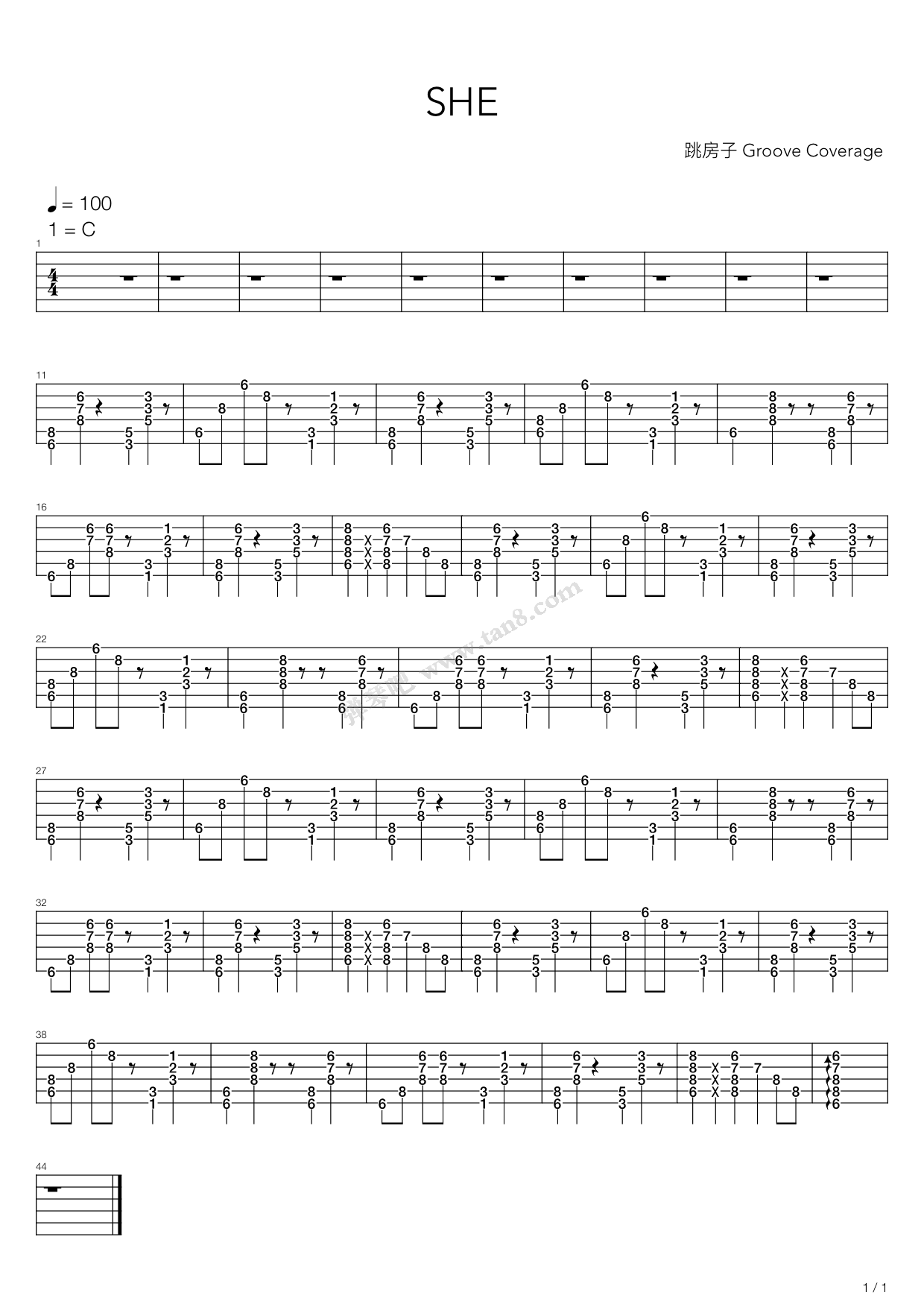 《She》吉他谱-C大调音乐网