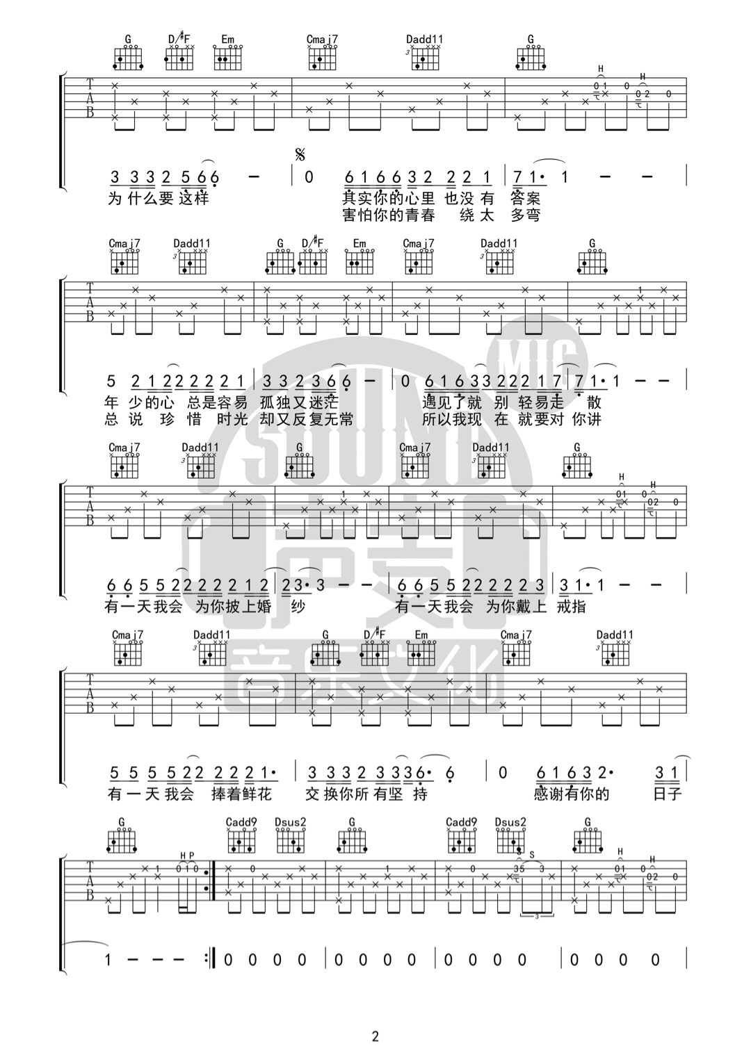 葱花姑娘吉他谱 大邱（邱靓云） G调原版编配-C大调音乐网