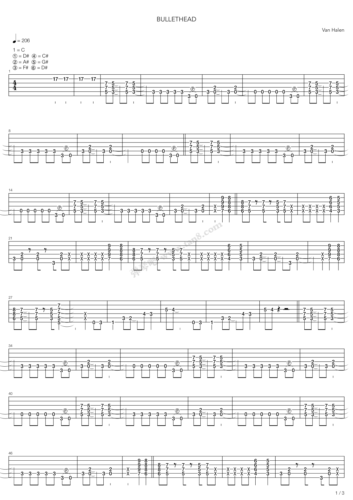 《Bullethead》吉他谱-C大调音乐网