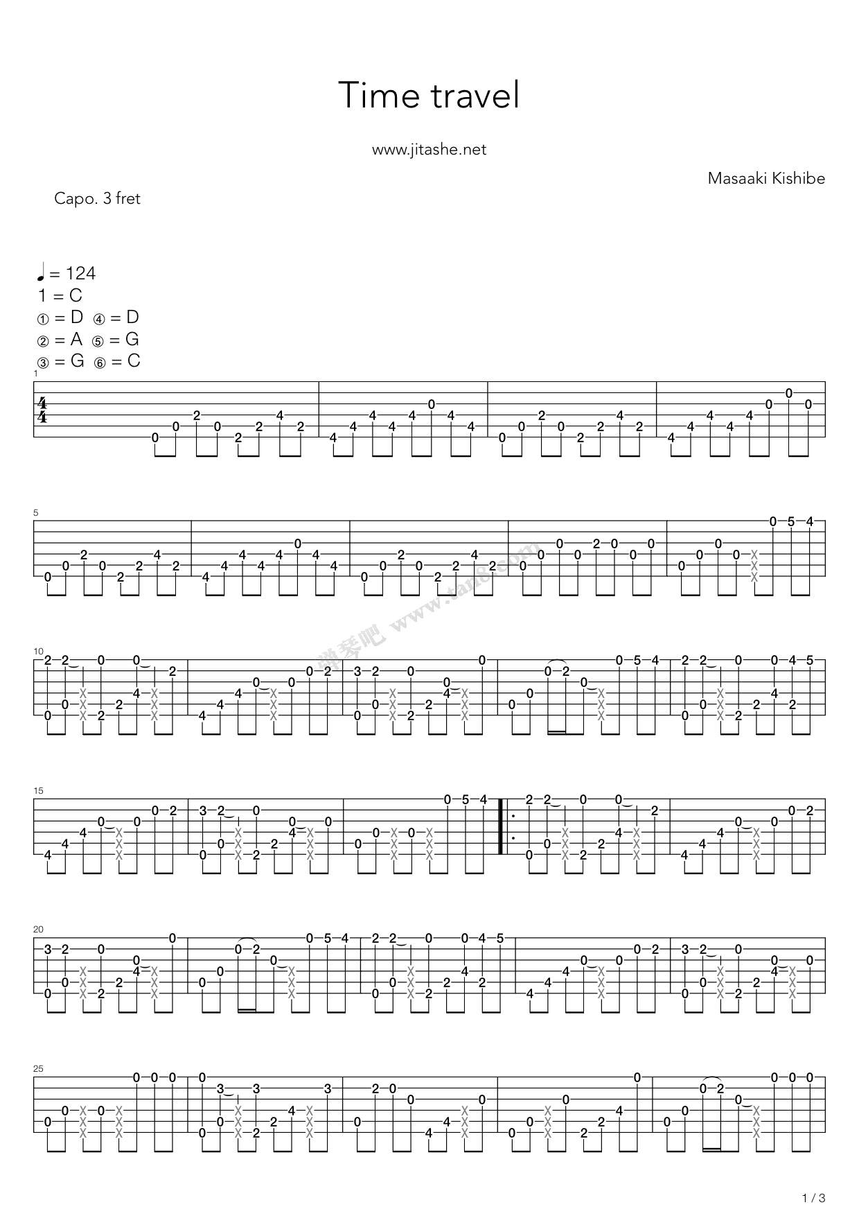 《Time travel（指弹，岸部真明）》吉他谱-C大调音乐网