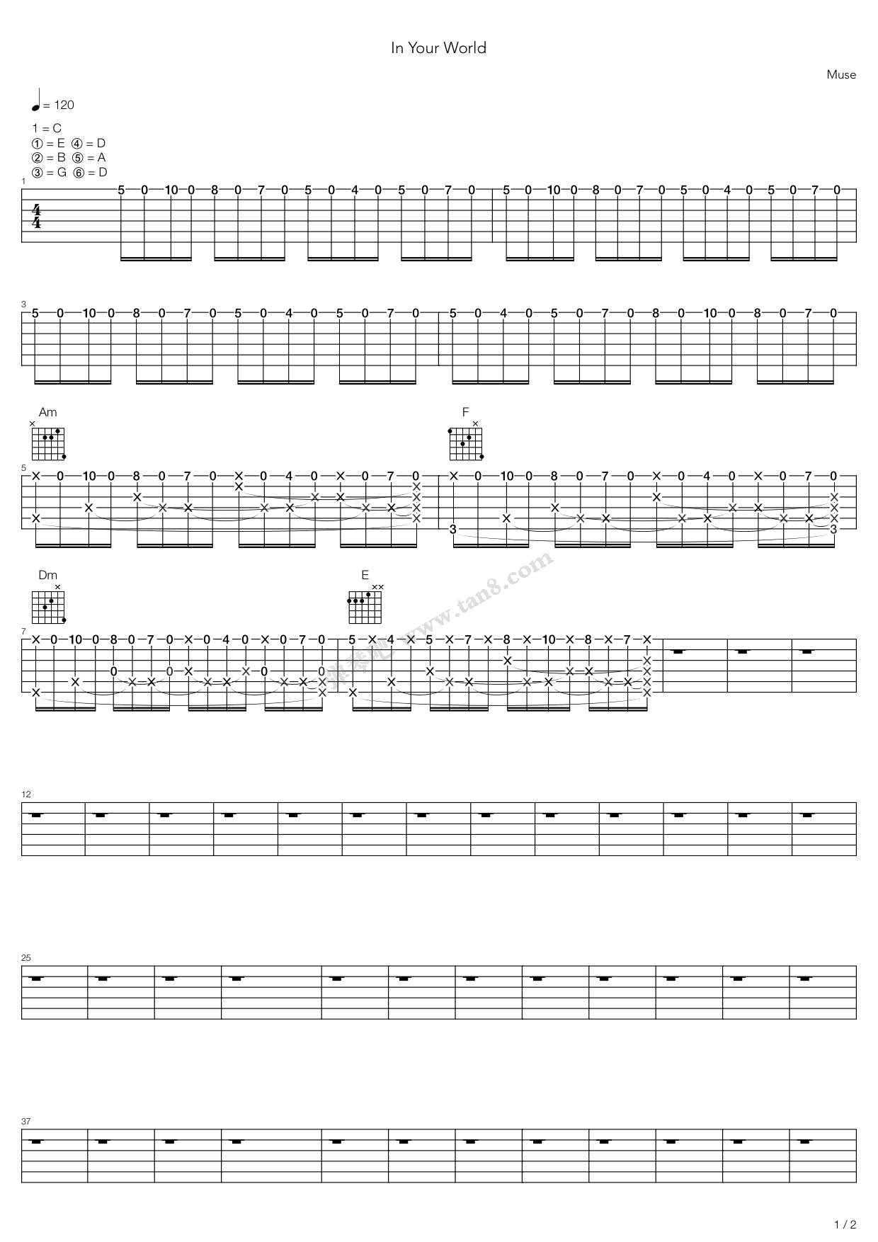 《In Your World》吉他谱-C大调音乐网