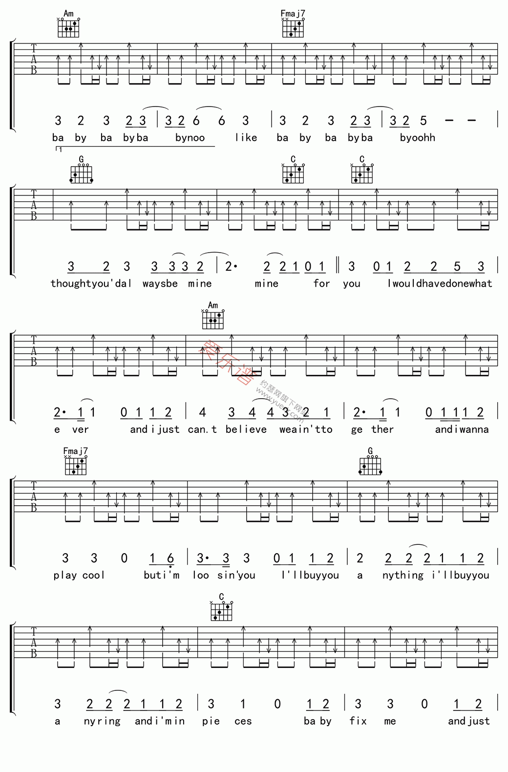 《贾斯汀·比伯《Baby(宝贝)》》吉他谱-C大调音乐网
