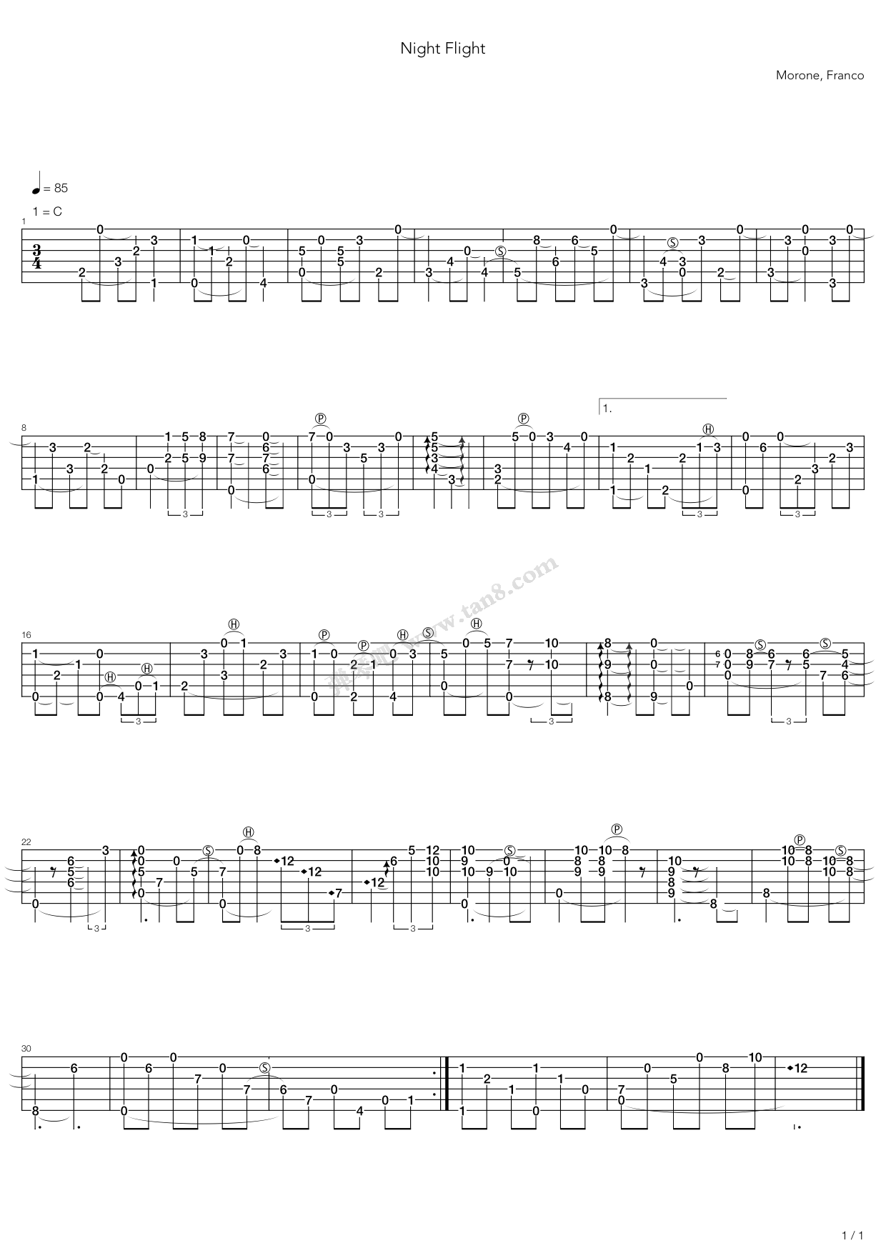 《Night Flight》吉他谱-C大调音乐网