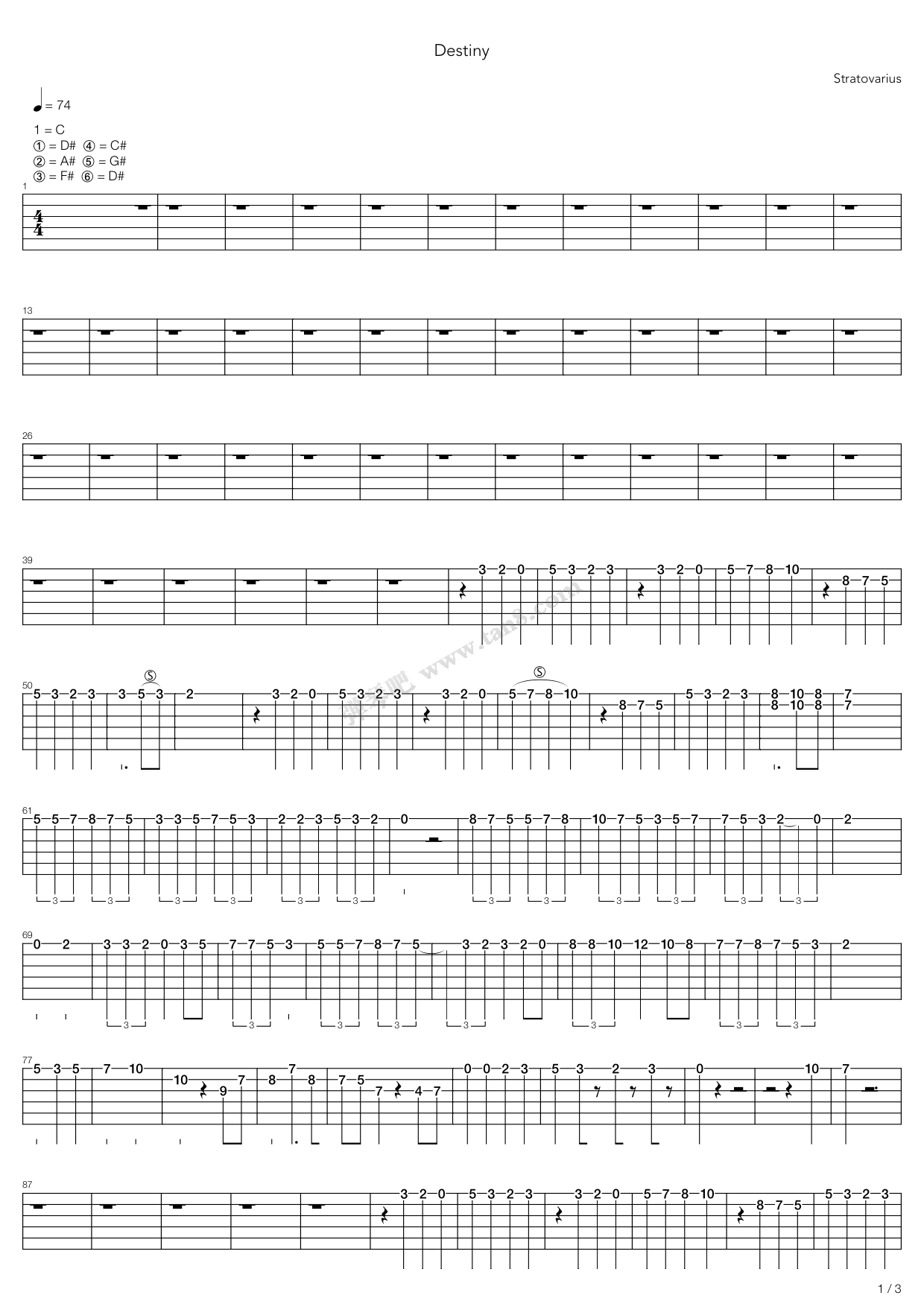 《Destiny》吉他谱-C大调音乐网