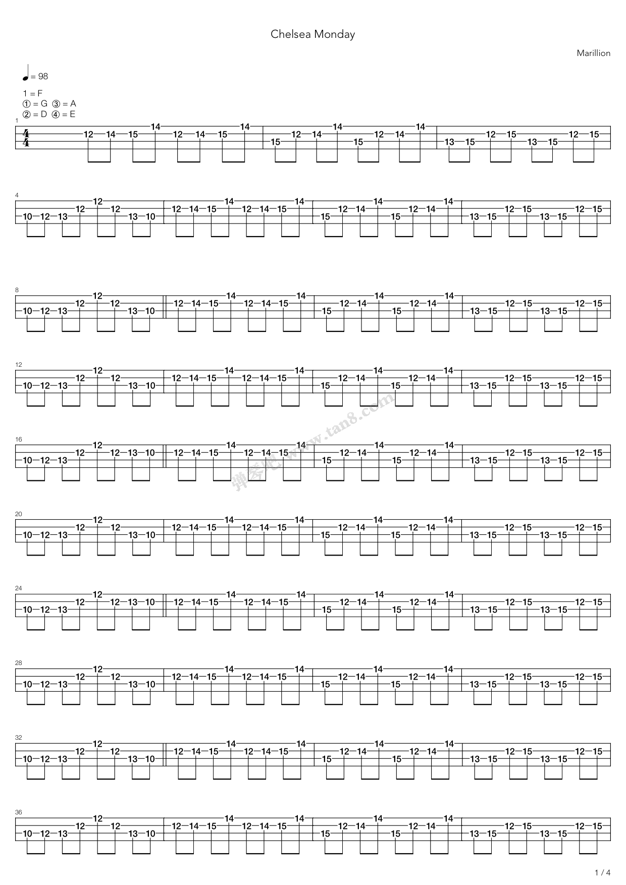 《Chelsea Monday》吉他谱-C大调音乐网
