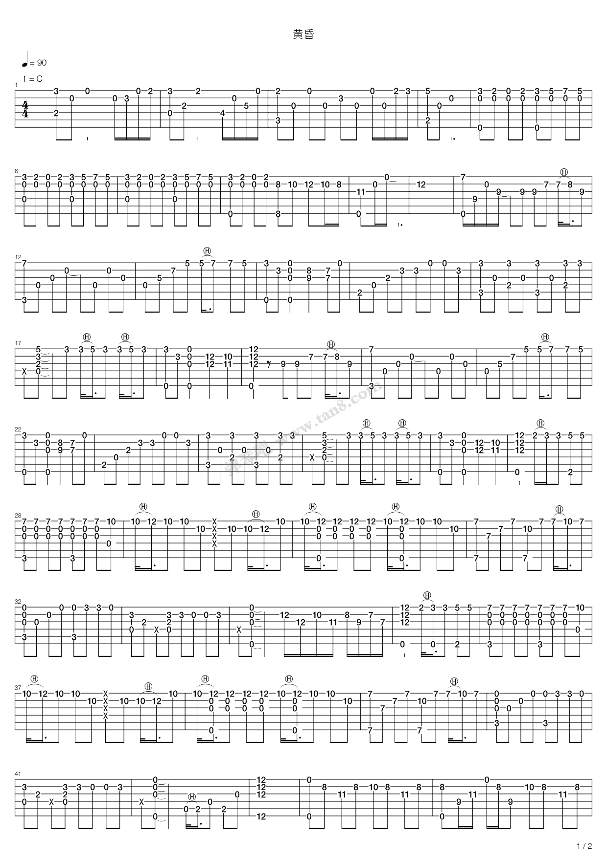 《黄昏》吉他谱-C大调音乐网
