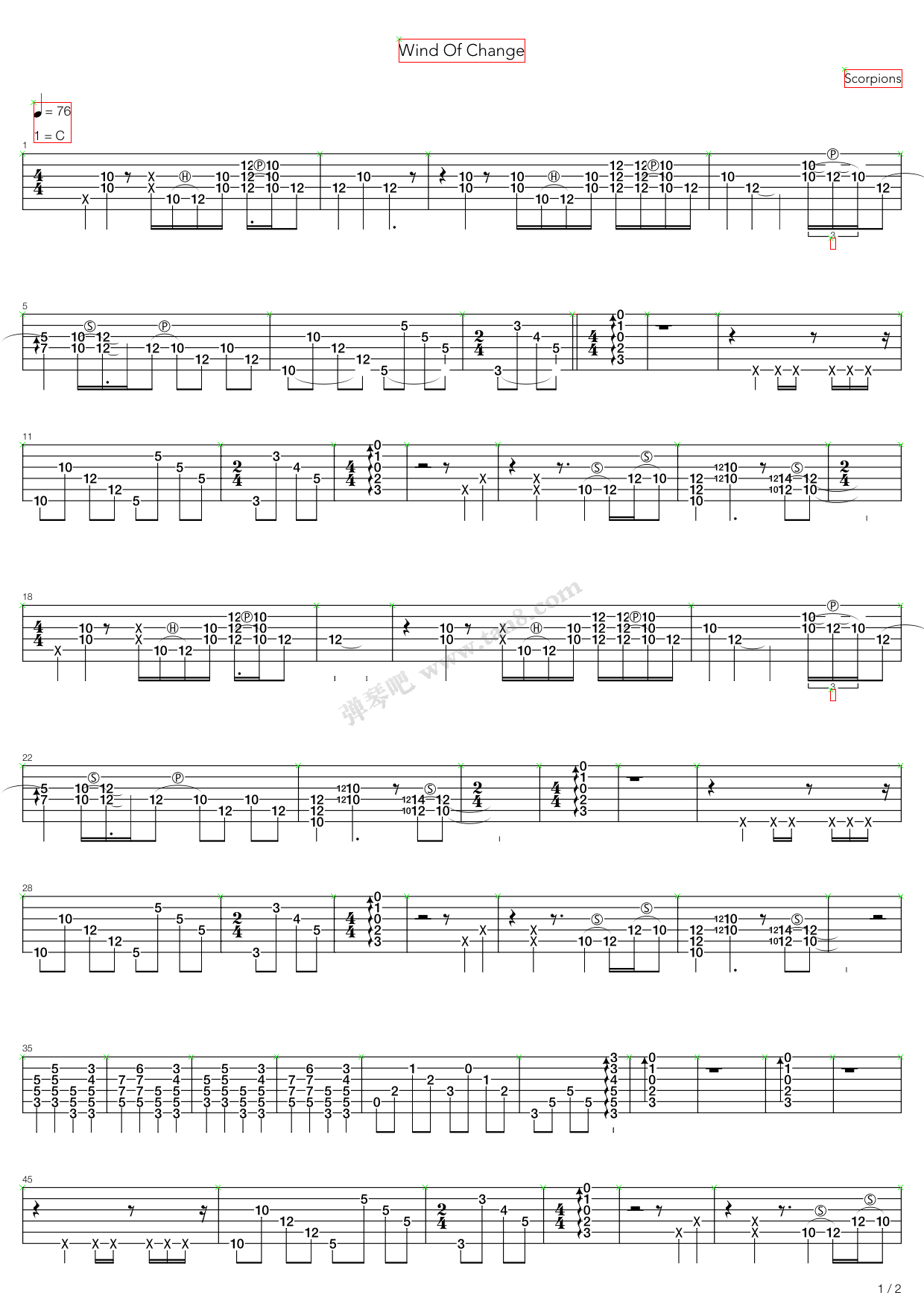 《Wind Of Change》吉他谱-C大调音乐网