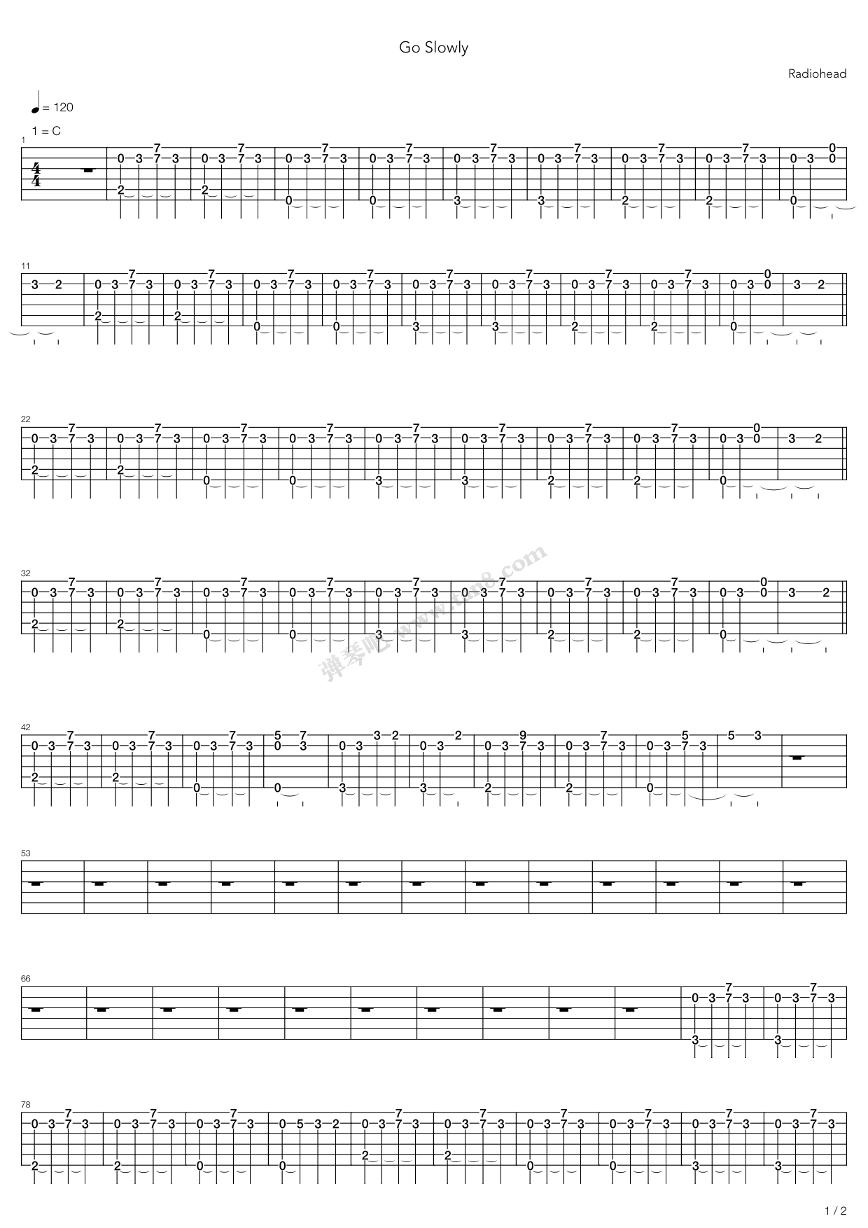 《Go Slowly》吉他谱-C大调音乐网