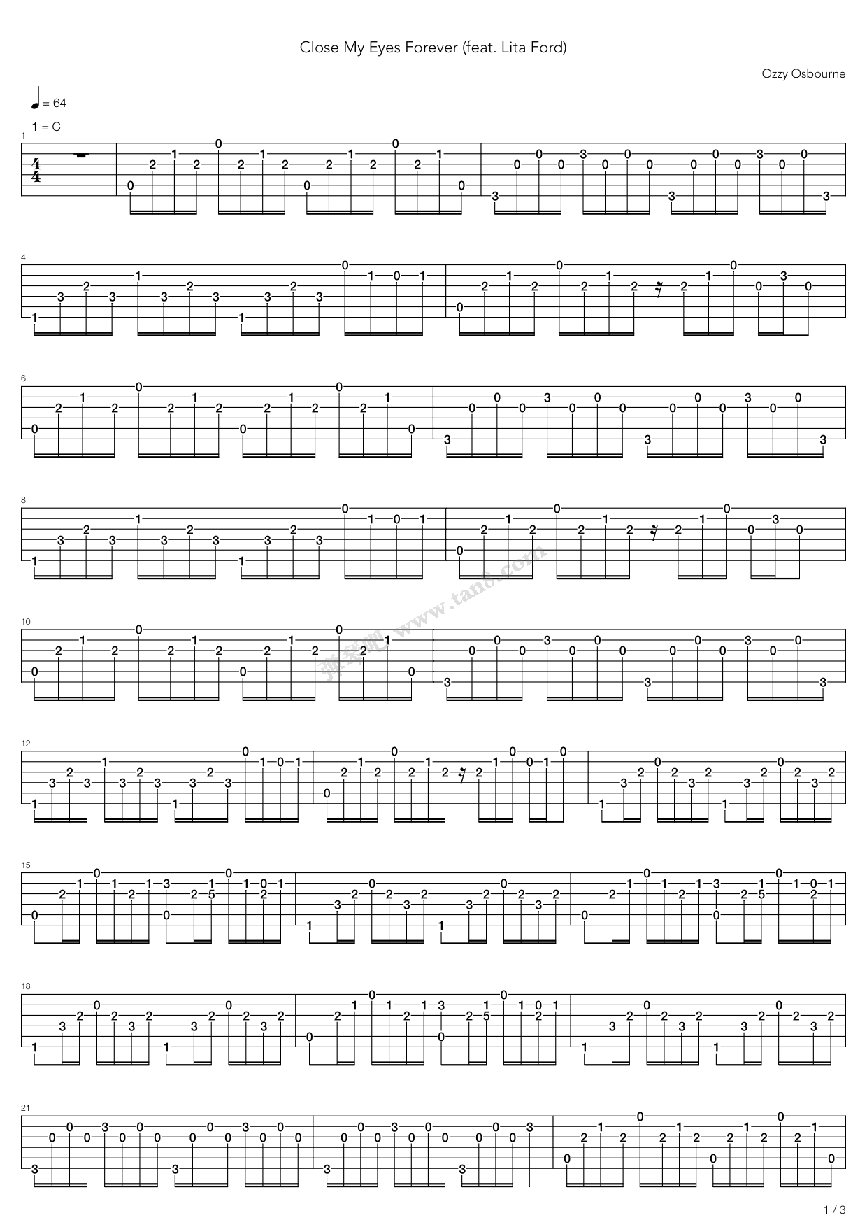 《Close My Eyes Forever》吉他谱-C大调音乐网