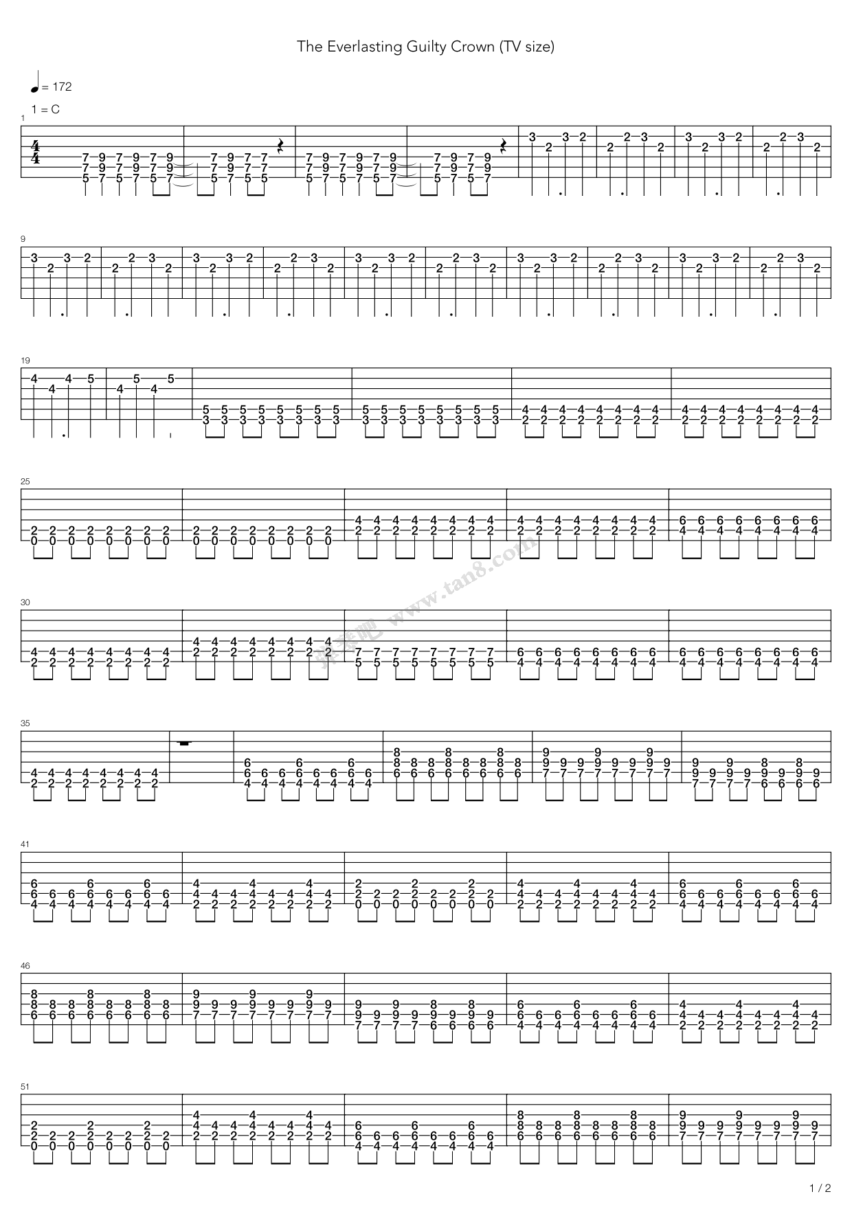 《罪恶王冠 - The Everlasting Guilty Crown》吉他谱-C大调音乐网