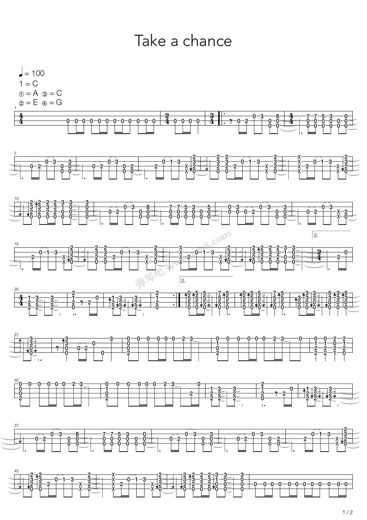 《Take a chance》吉他谱-C大调音乐网