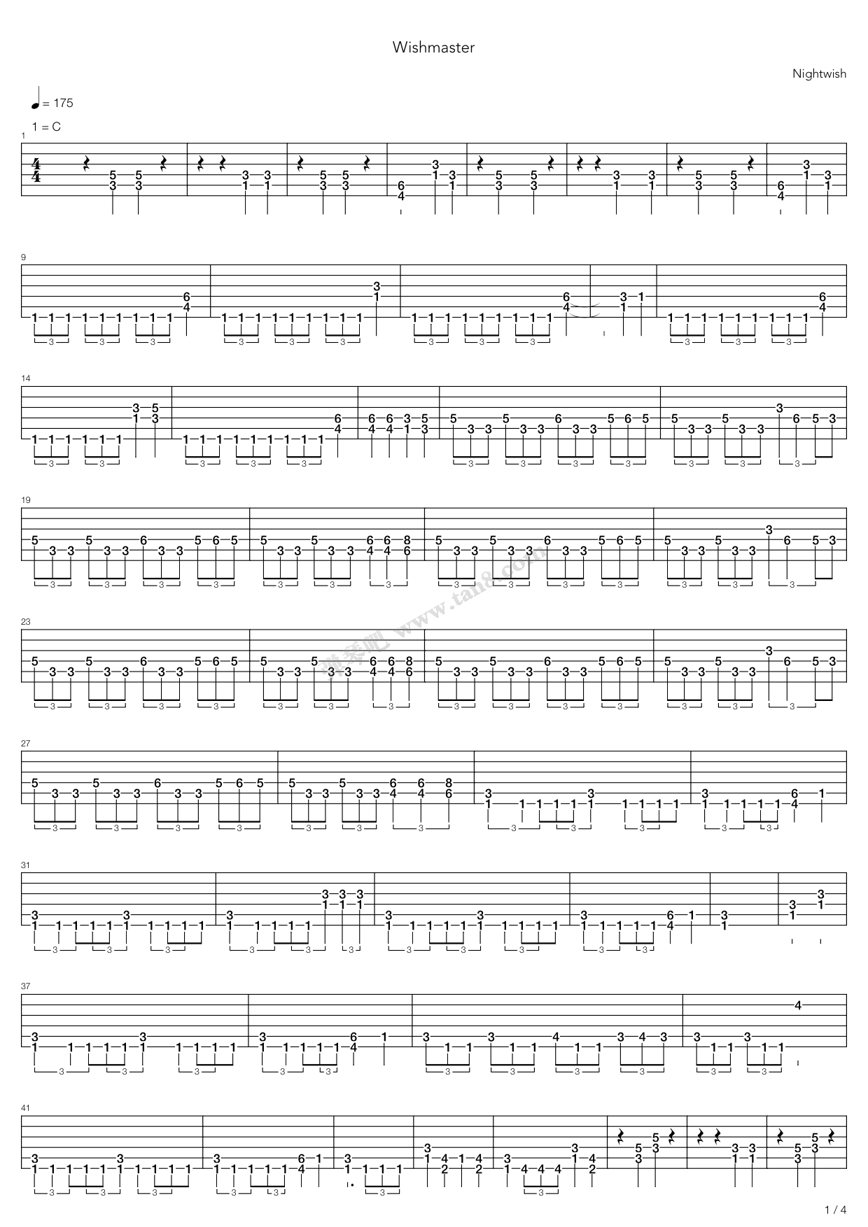 《Wishmaster》吉他谱-C大调音乐网