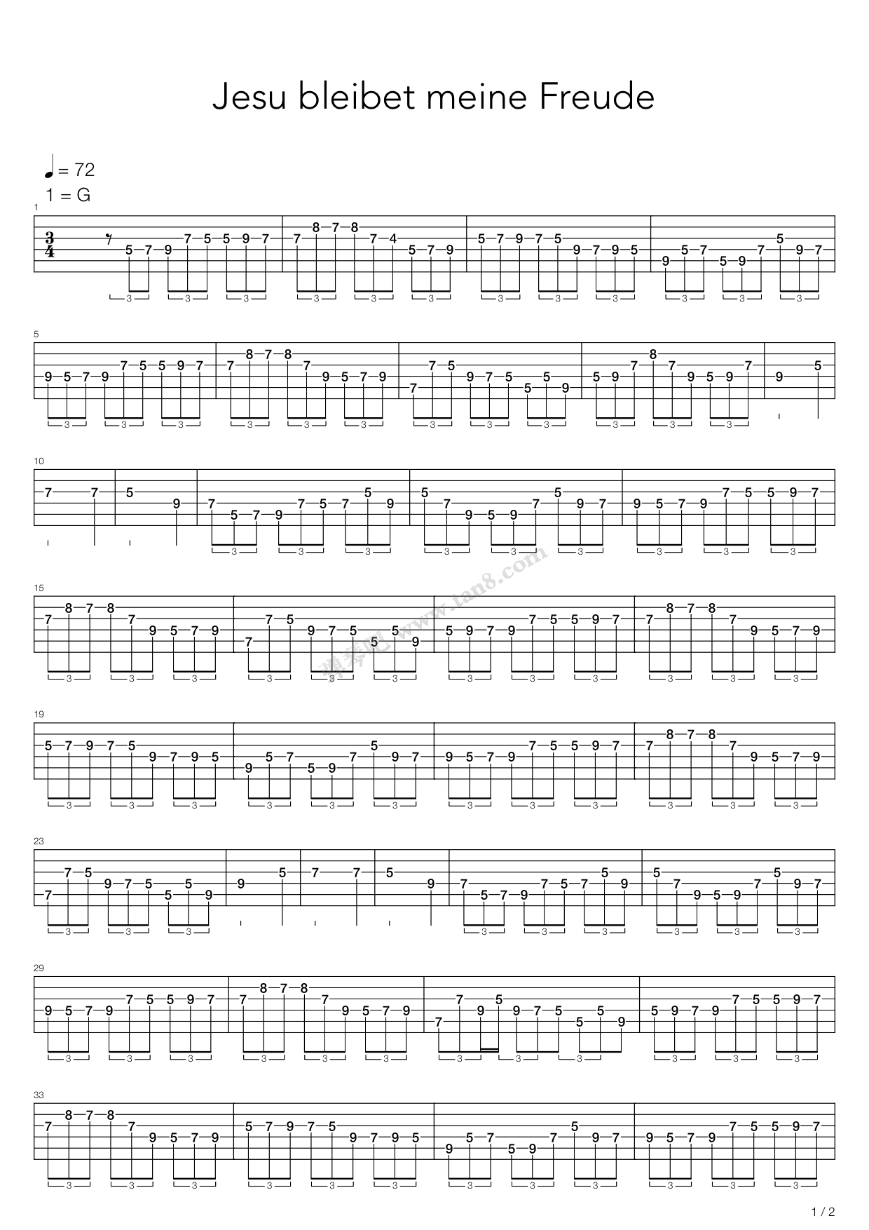 《Jesus Bleibet Meine Freude Jesu》吉他谱-C大调音乐网