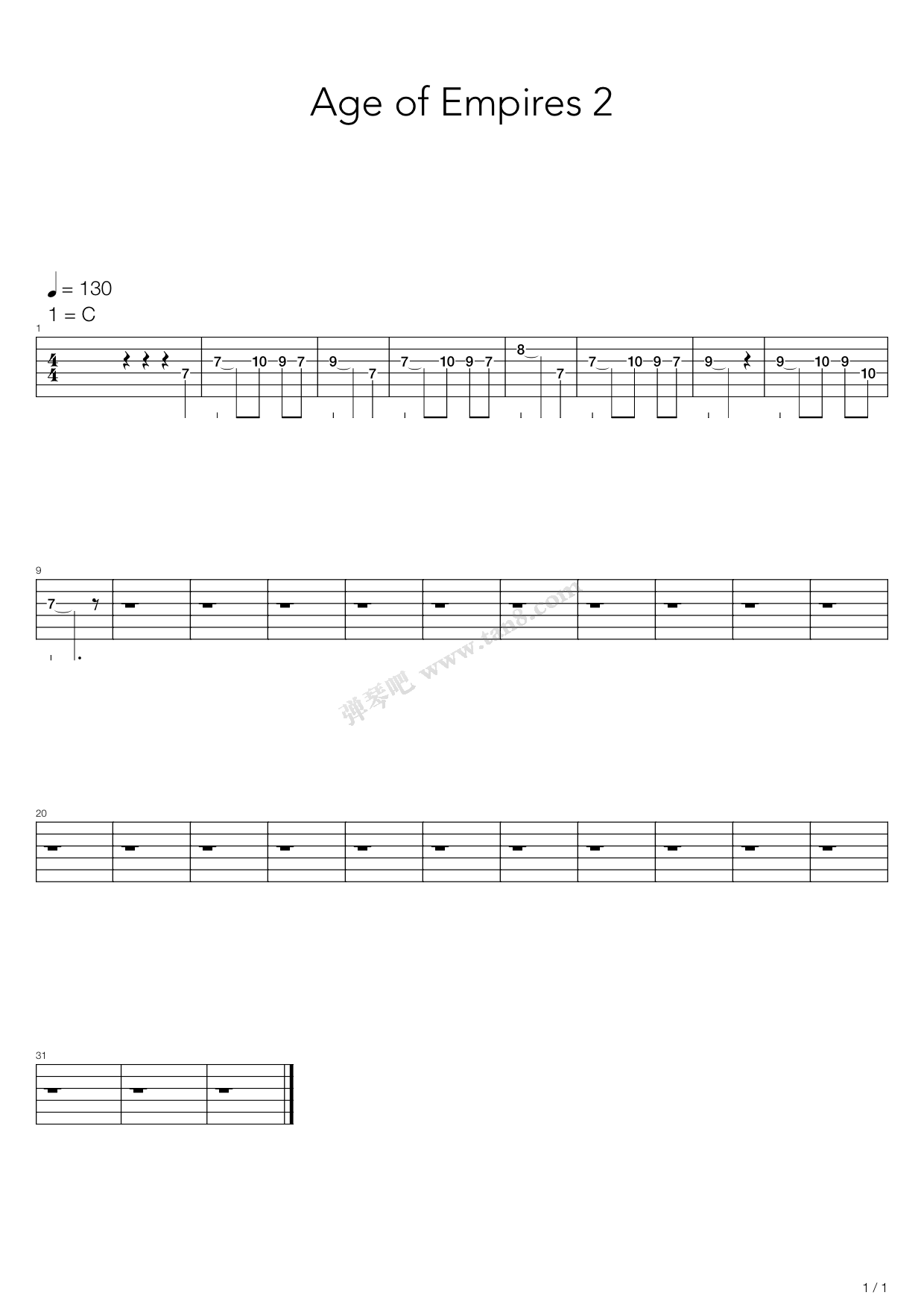 《Age Of Empires 2(帝国时代2) Theme》吉他谱-C大调音乐网