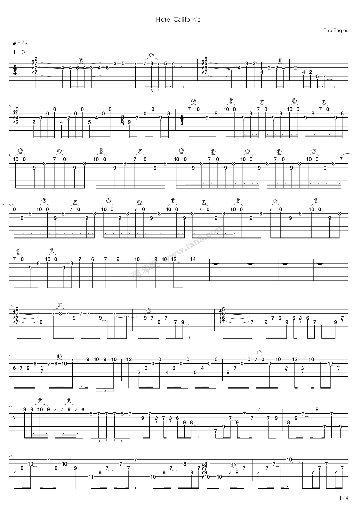 《Hotel California》吉他谱-C大调音乐网