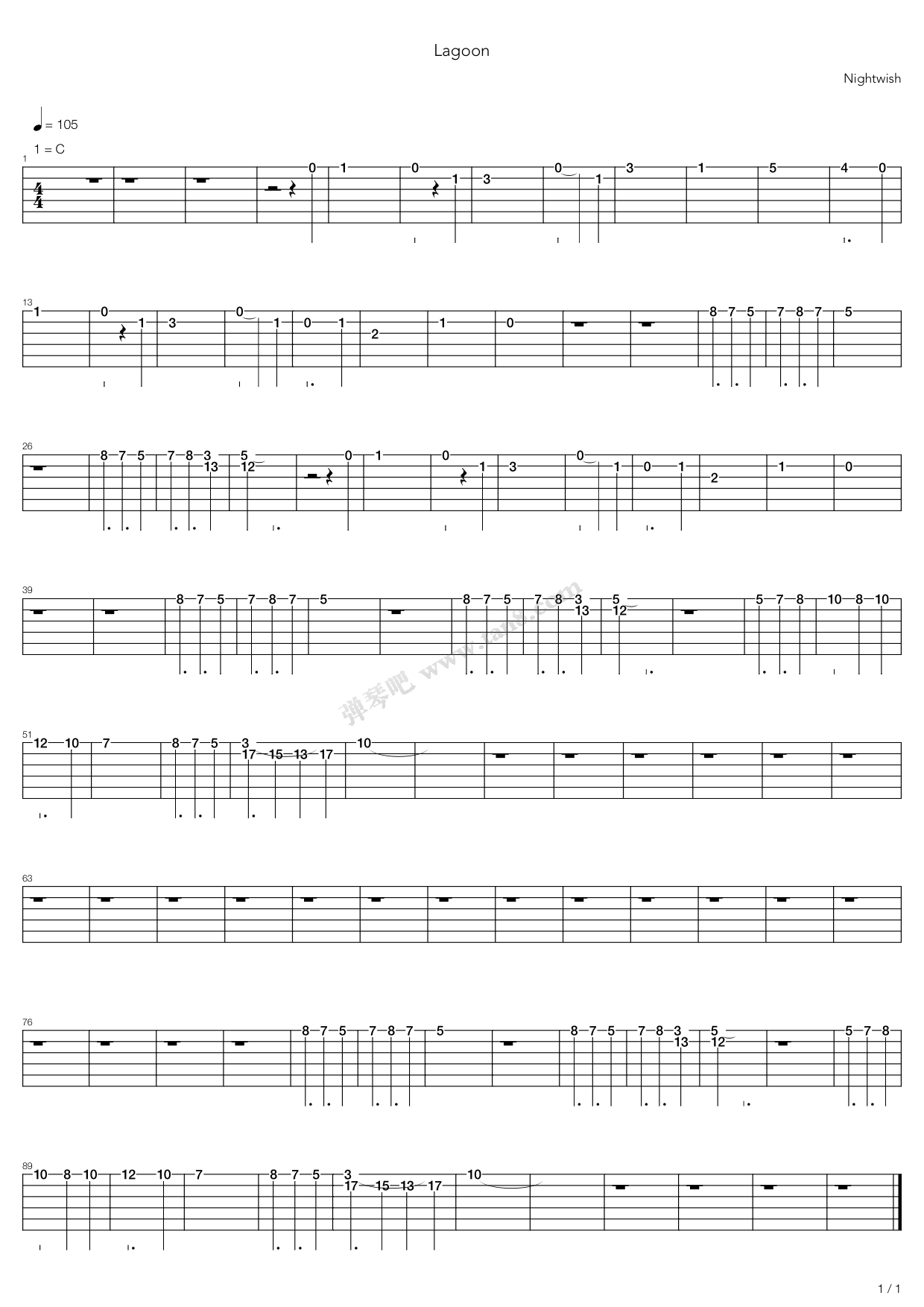 《Lagoon》吉他谱-C大调音乐网