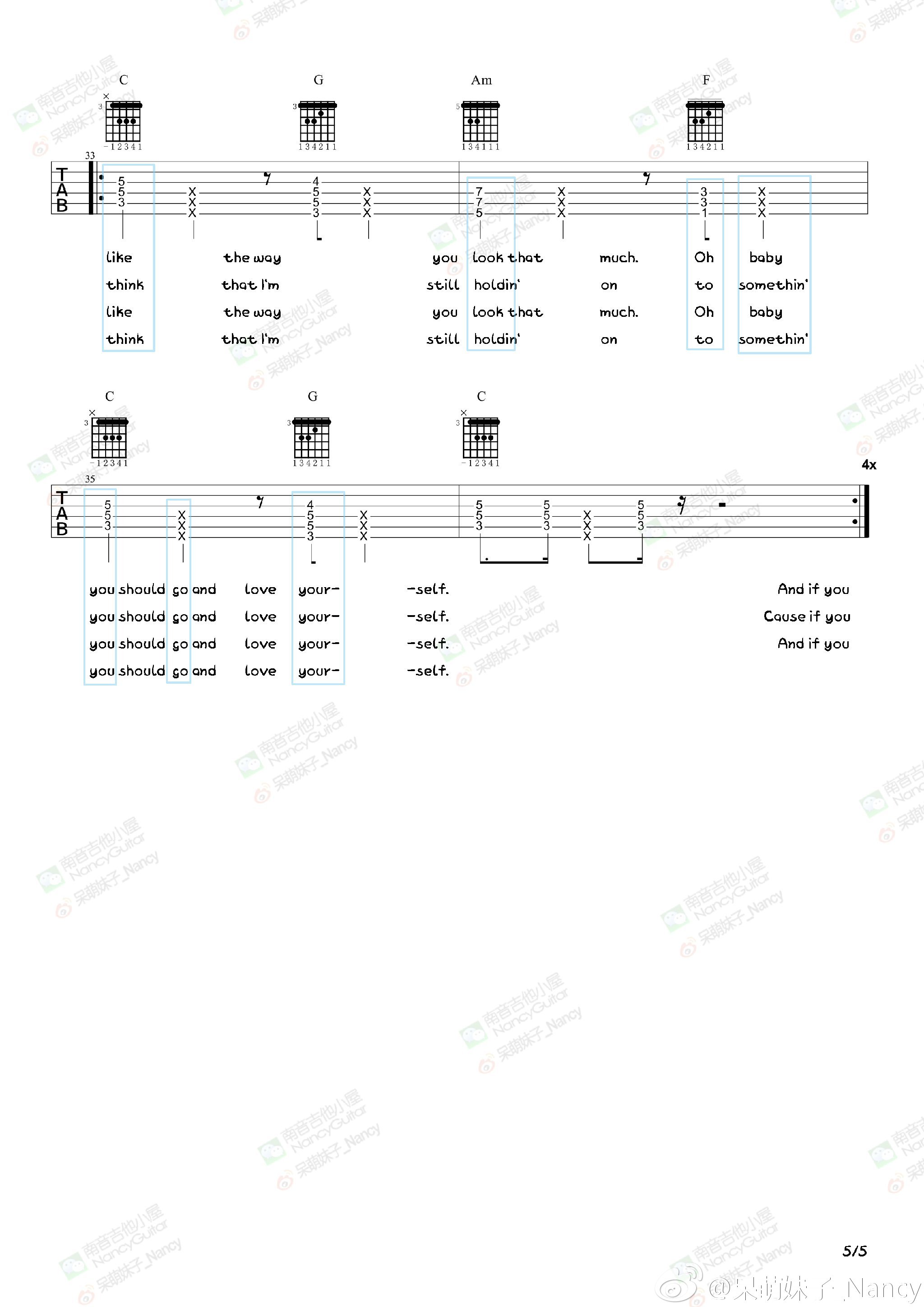 《Justin Bieber《Love Yourself》吉他弹唱教学Nancy》吉他谱-C大调音乐网