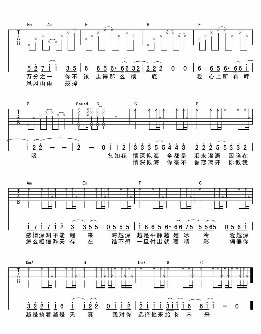 赵传《深海》吉他谱-C大调音乐网