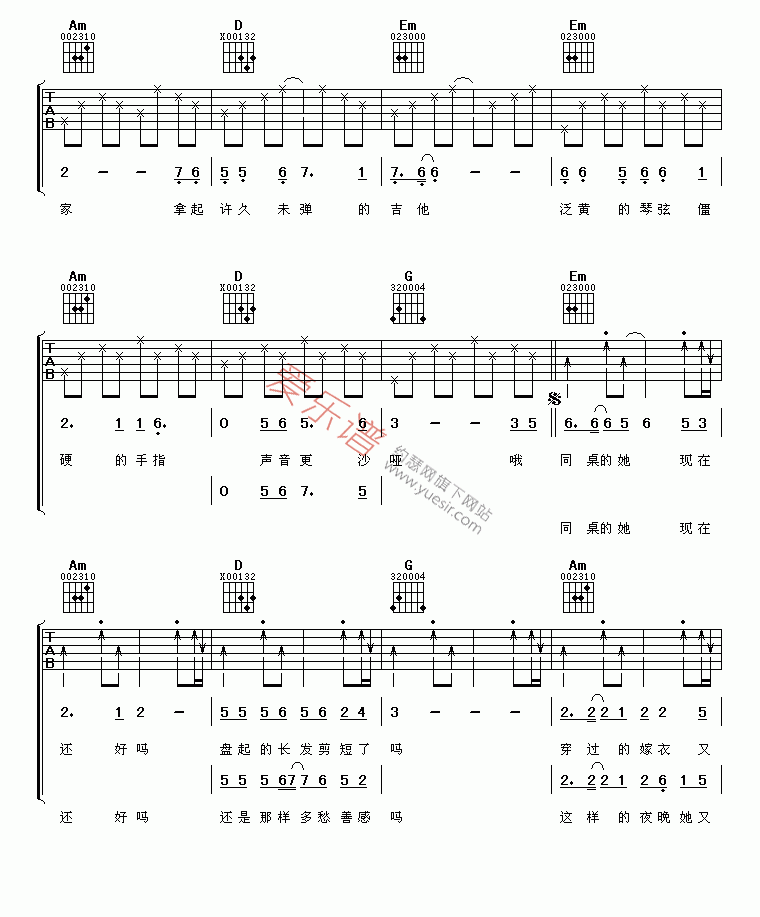 《徐大庆《同桌的她》》吉他谱-C大调音乐网
