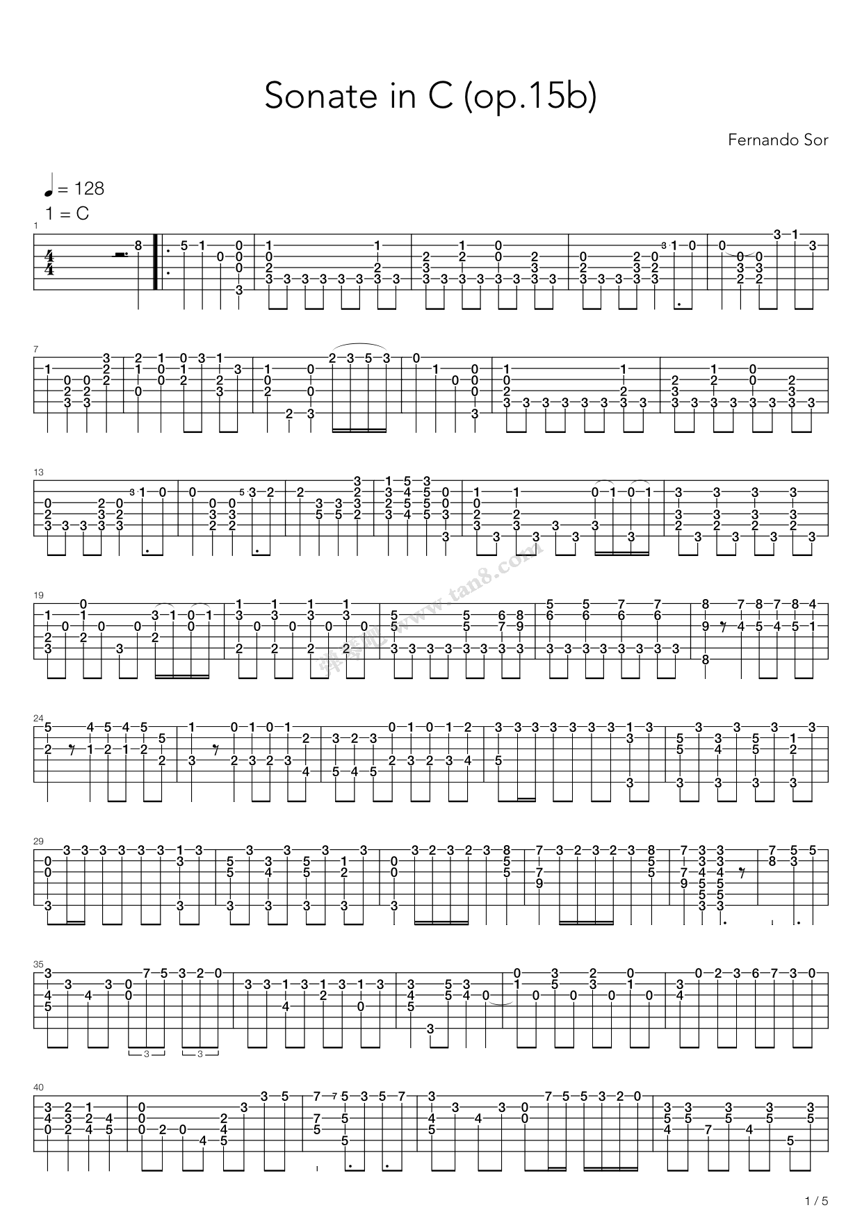 《Sonate In C Op15b》吉他谱-C大调音乐网