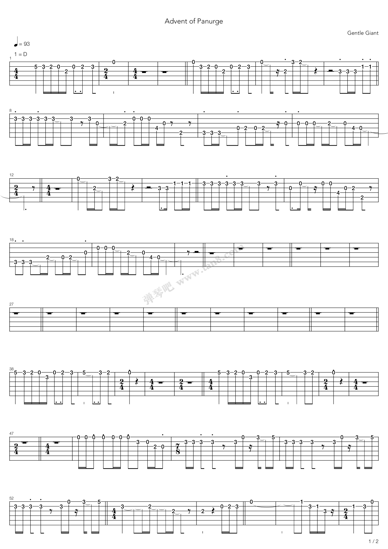 《Advent Of Panurge》吉他谱-C大调音乐网