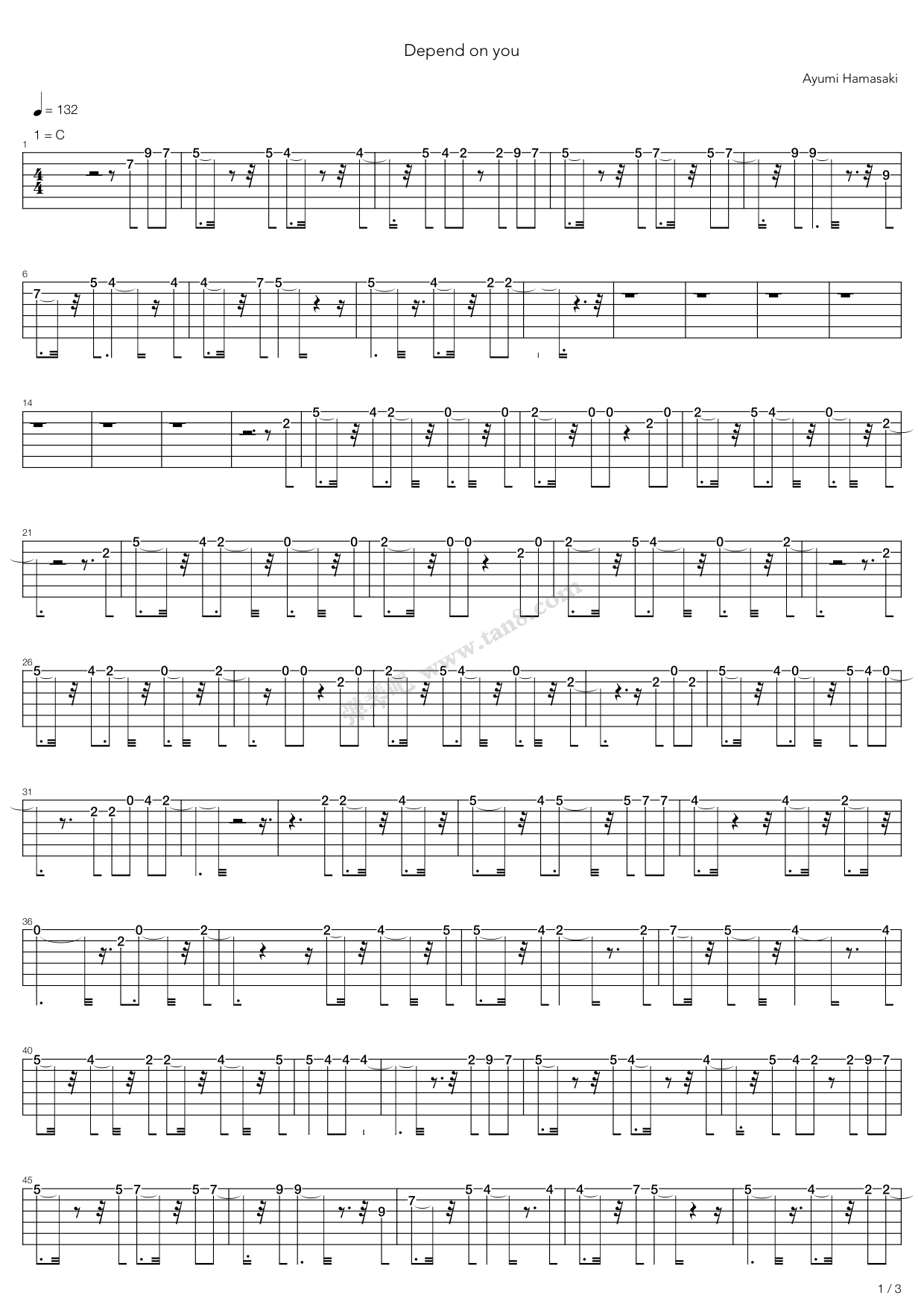《Depend On You》吉他谱-C大调音乐网