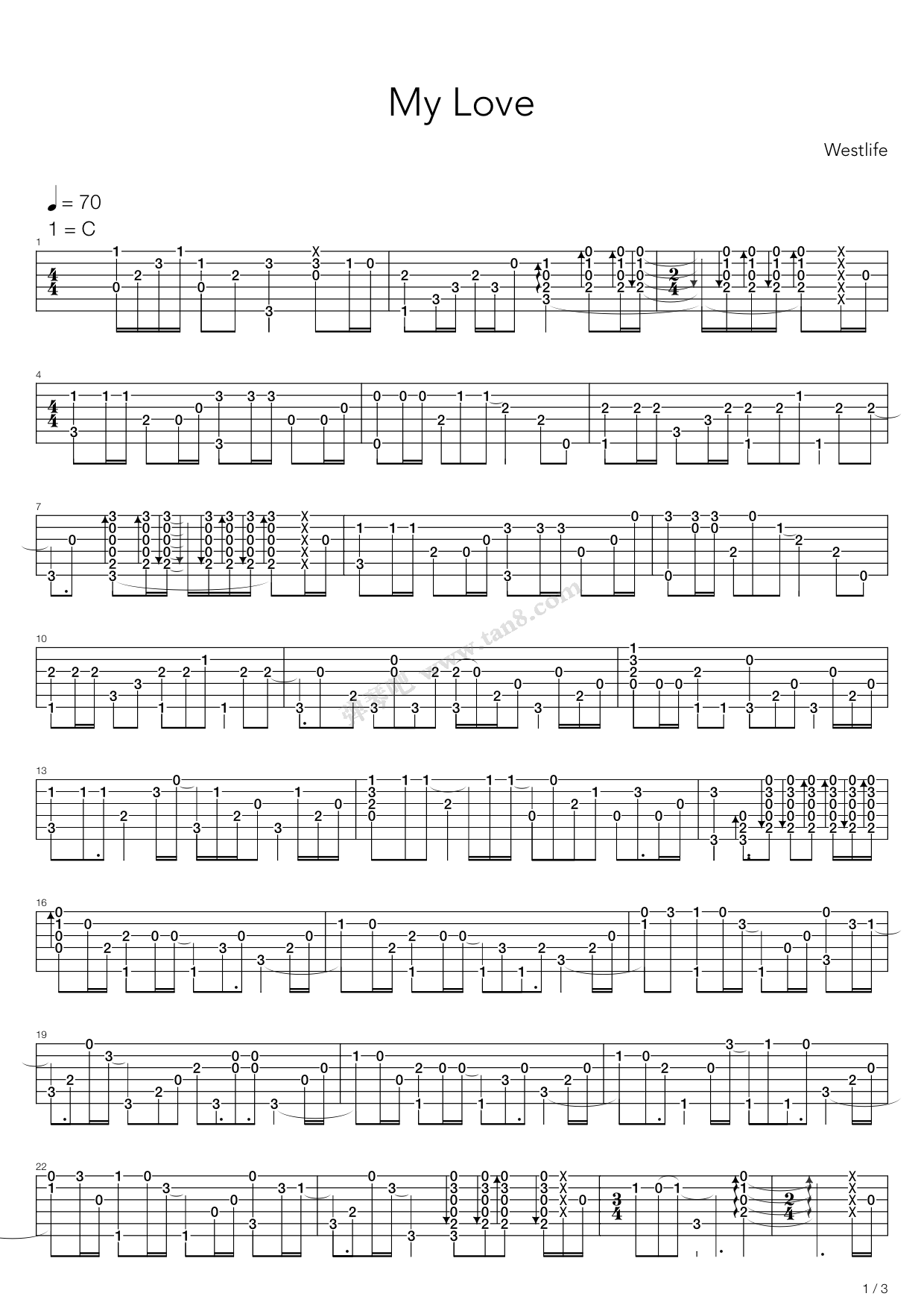 《My Love》吉他谱-C大调音乐网