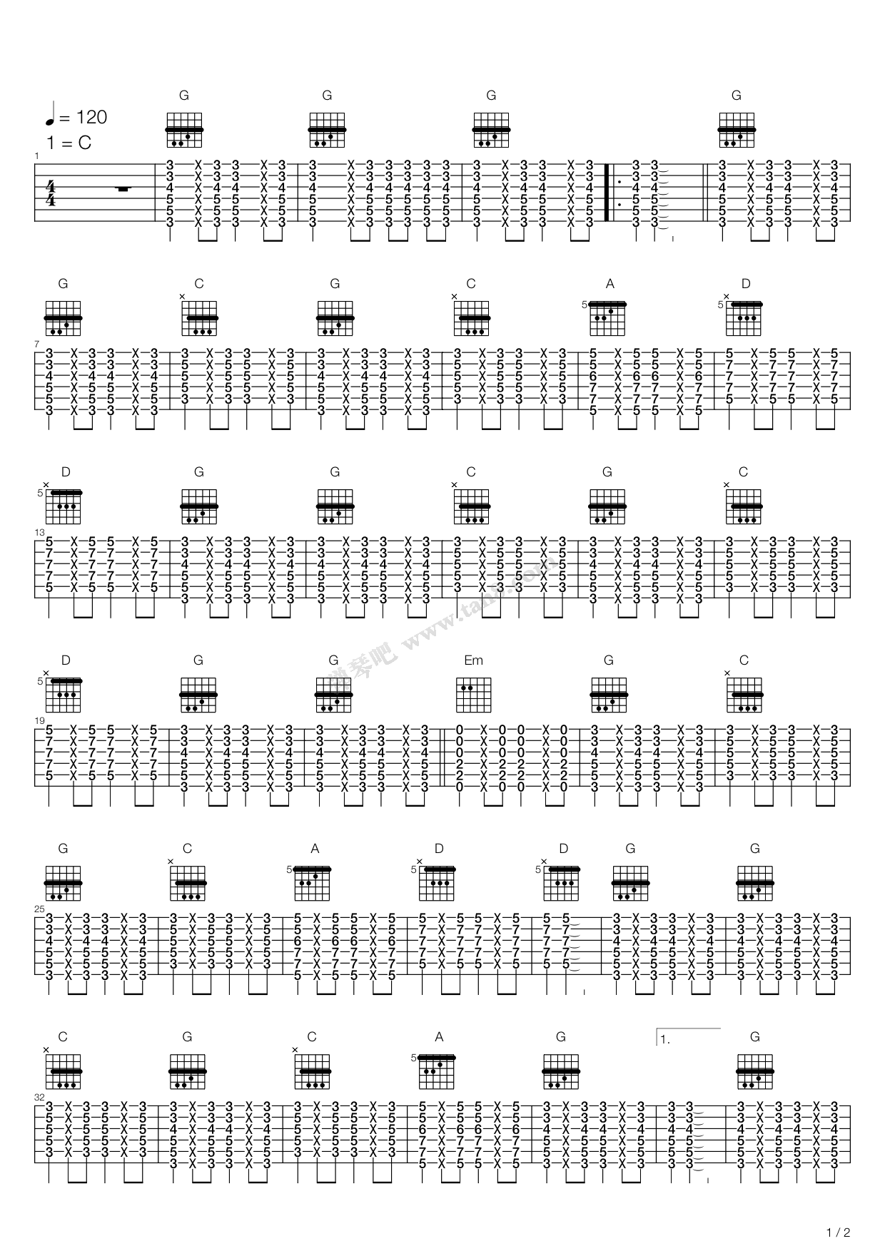 《再见》吉他谱-C大调音乐网