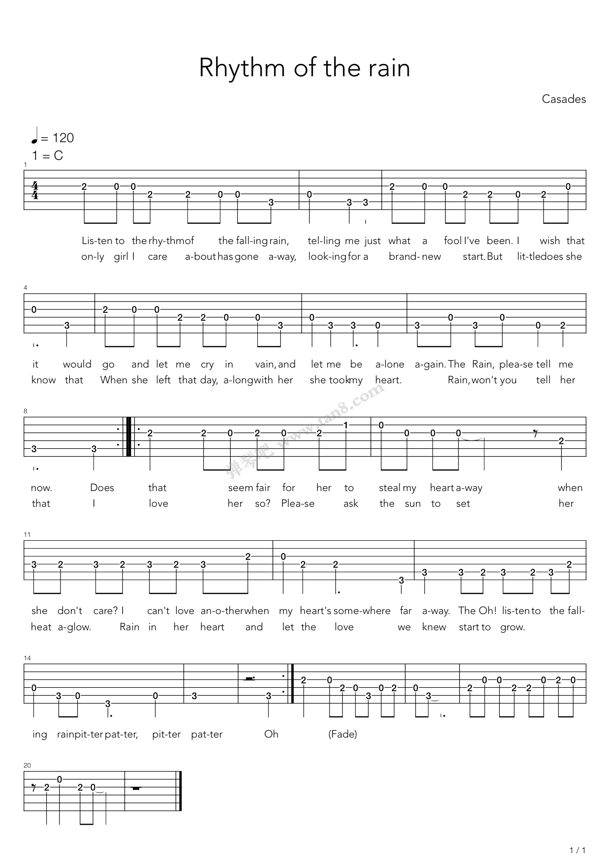 《Rhythm of the rain(雨中节奏)》吉他谱-C大调音乐网