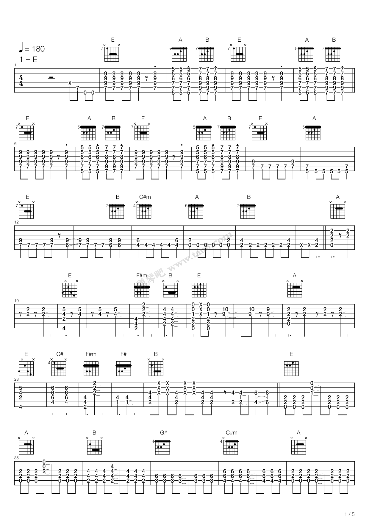 《轻音少女(K-ON) - 轻飘飘的时间(双吉他版) ...》吉他谱-C大调音乐网