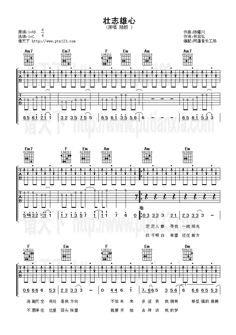 《壮志雄心》吉他谱-C大调音乐网