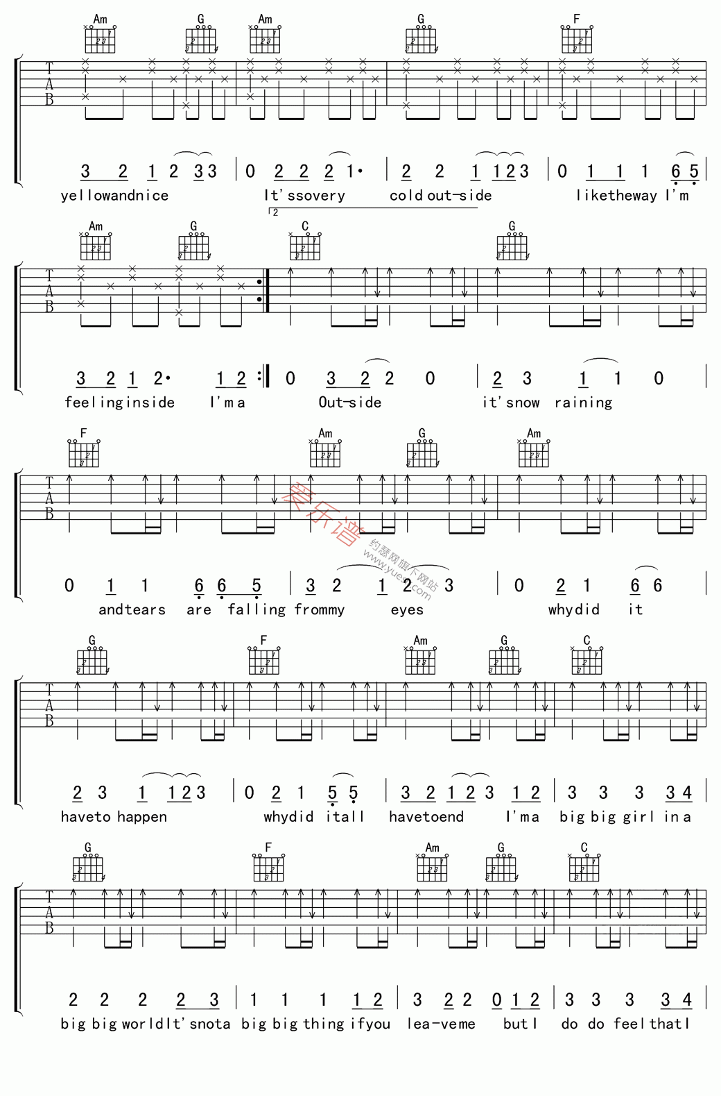 《Emilia《Big Big World》》吉他谱-C大调音乐网
