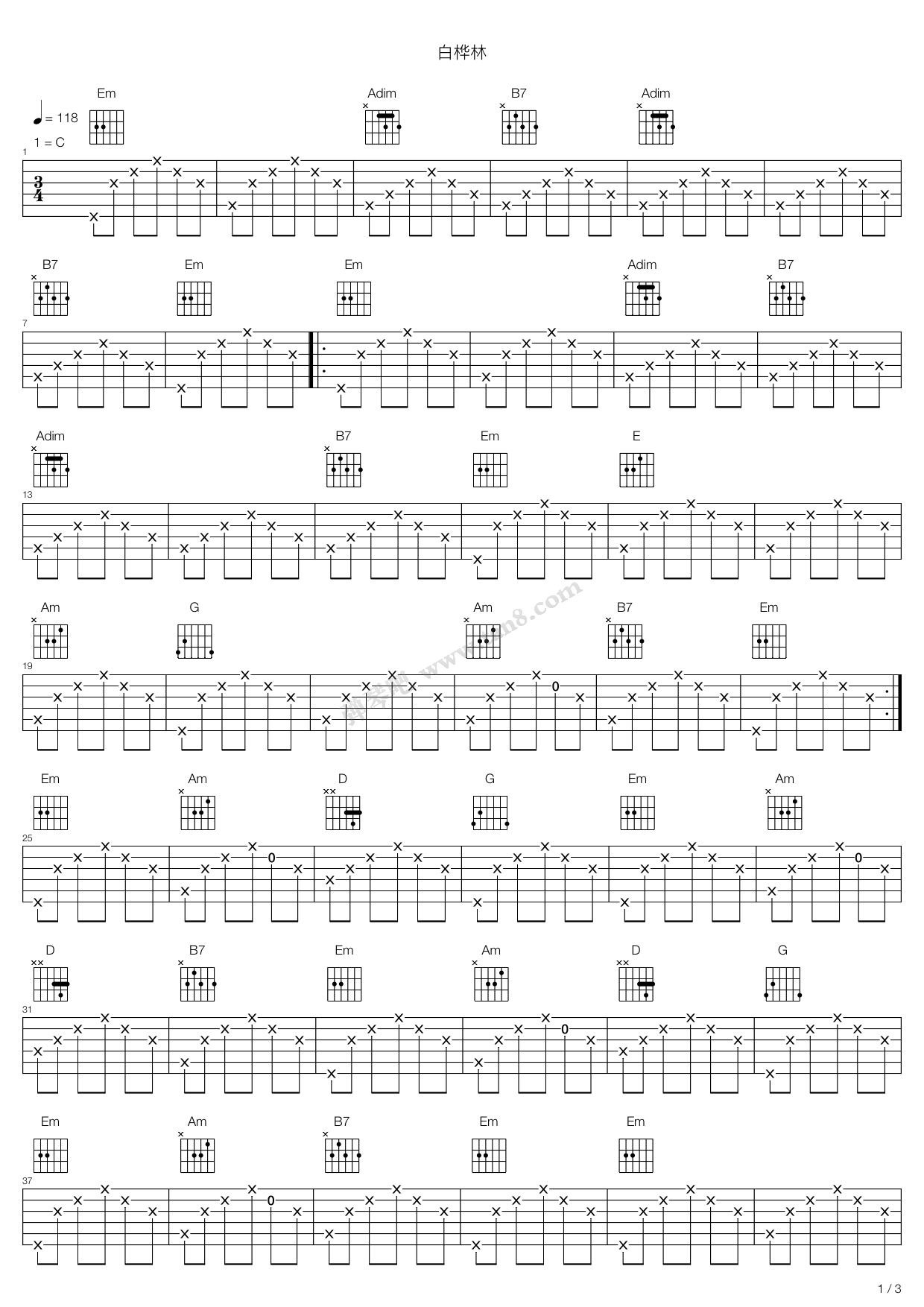 《白桦林》吉他谱-C大调音乐网