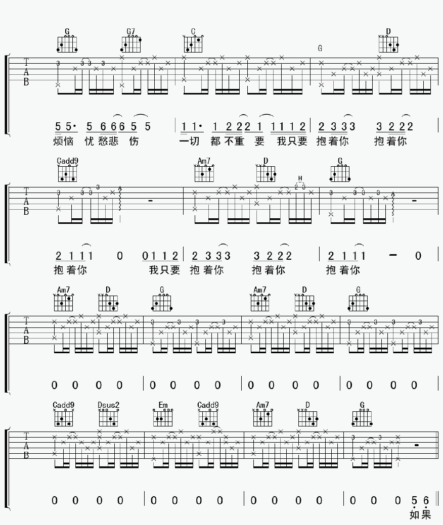 张震岳 抱着你吉他谱-C大调音乐网
